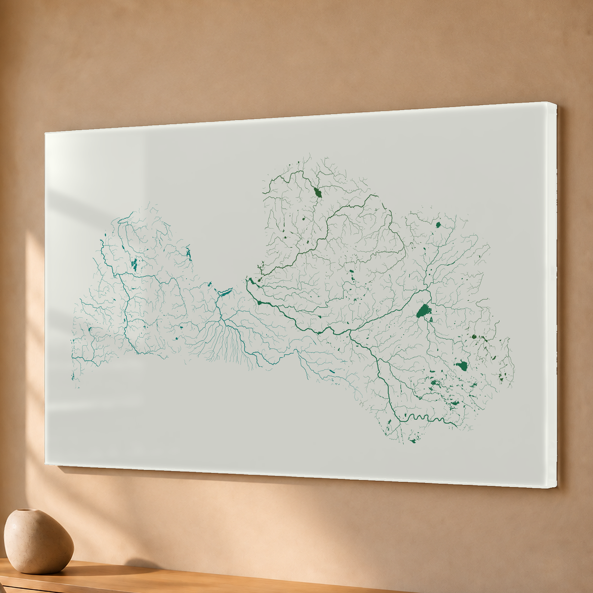 Beautiful Rivers — Letónia — Verde jade e porcelana, Acrílico · 40 × 60 cm, Sem margem