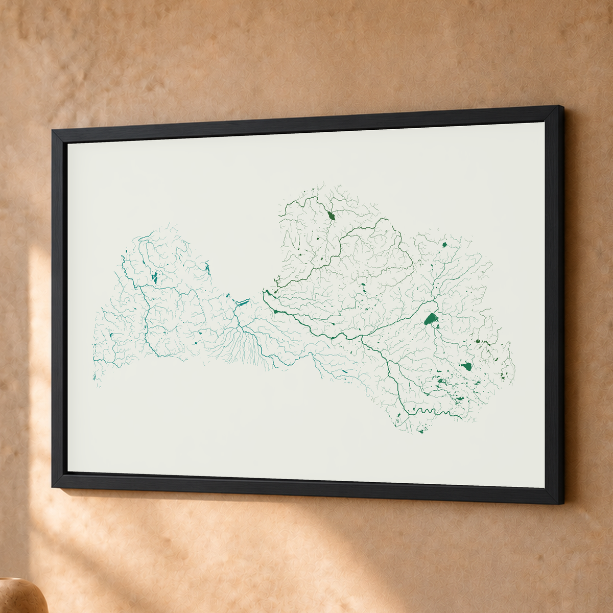 Beautiful Rivers — Letónia — Verde jade e porcelana, Fine art emoldurado · 30 × 40 cm, Preto · Sem margem