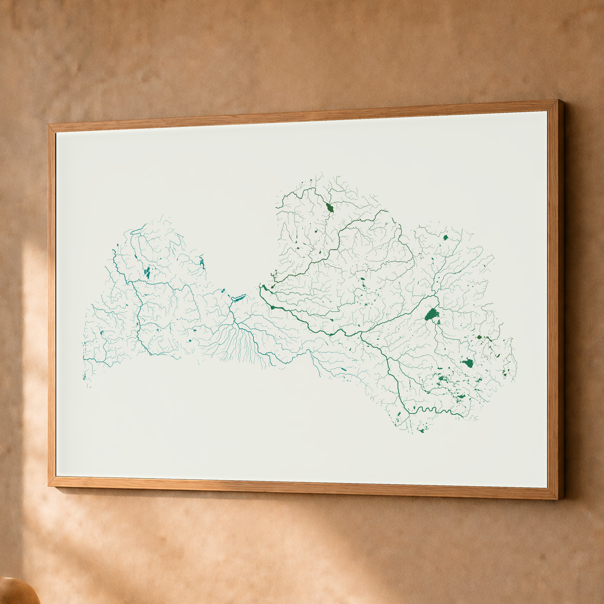 Beautiful Rivers — Letónia — Verde jade e porcelana, Fine art emoldurado · 60 × 80 cm, Natural · Sem margem