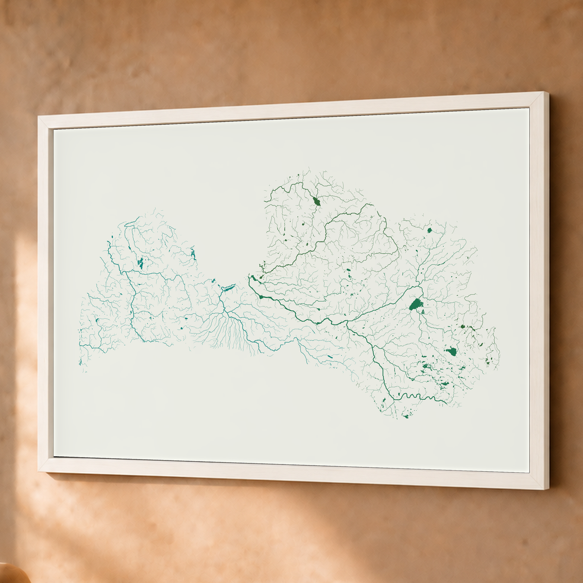 Beautiful Rivers — Letónia — Verde jade e porcelana, Fine art emoldurado · 60 × 80 cm, Branco · Sem margem