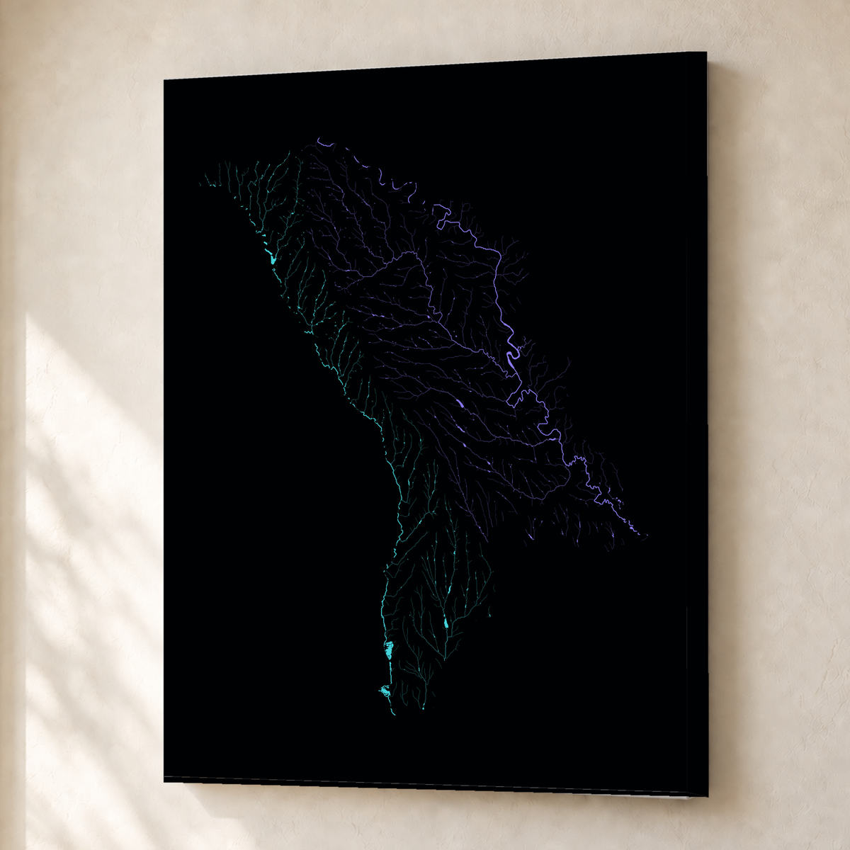 Beautiful Rivers — Moldávia — Neon hidrográfico, Canvas · 30 × 40 cm, Sem margem