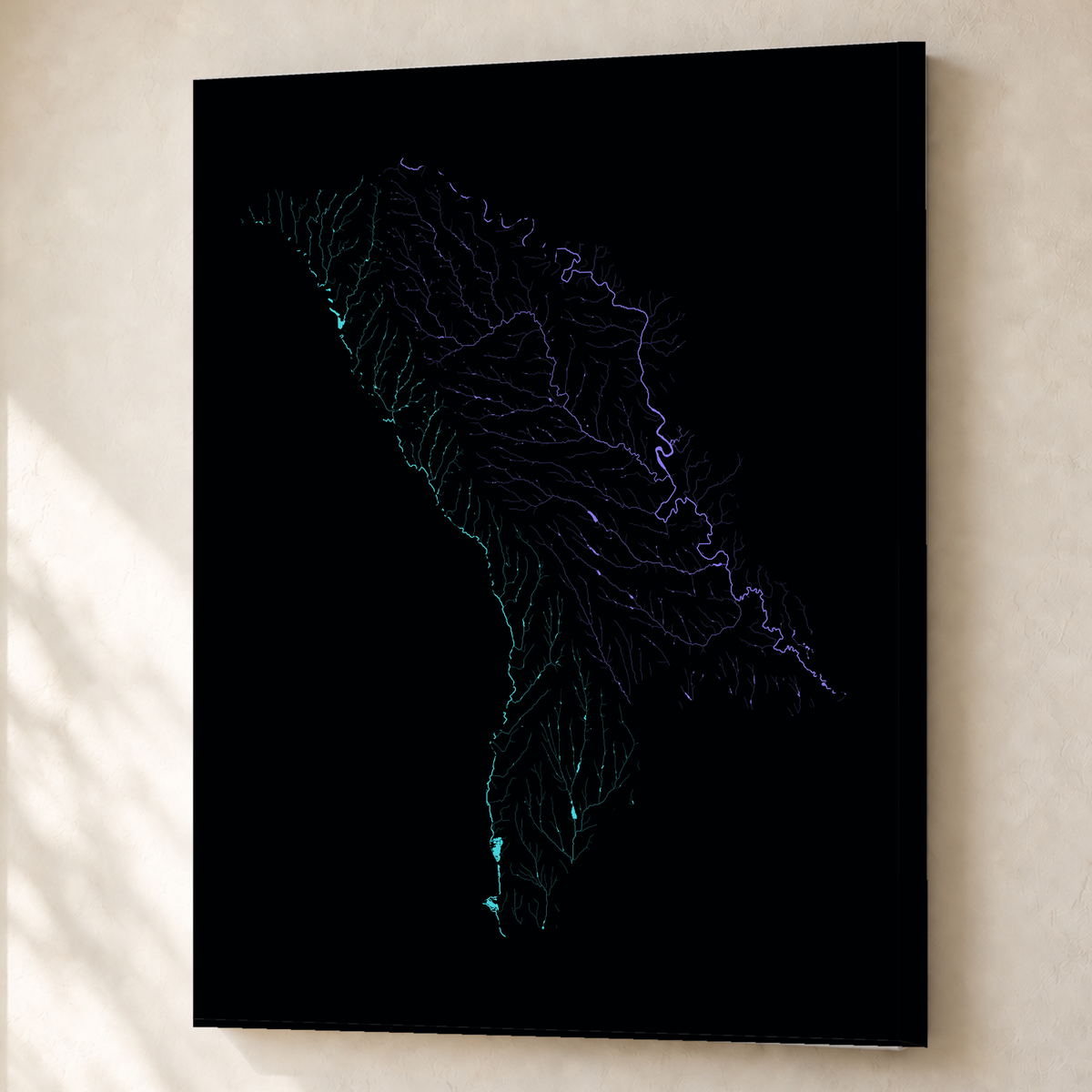 Beautiful Rivers — Moldávia — Neon hidrográfico, Canvas · 60 × 80 cm, Sem margem