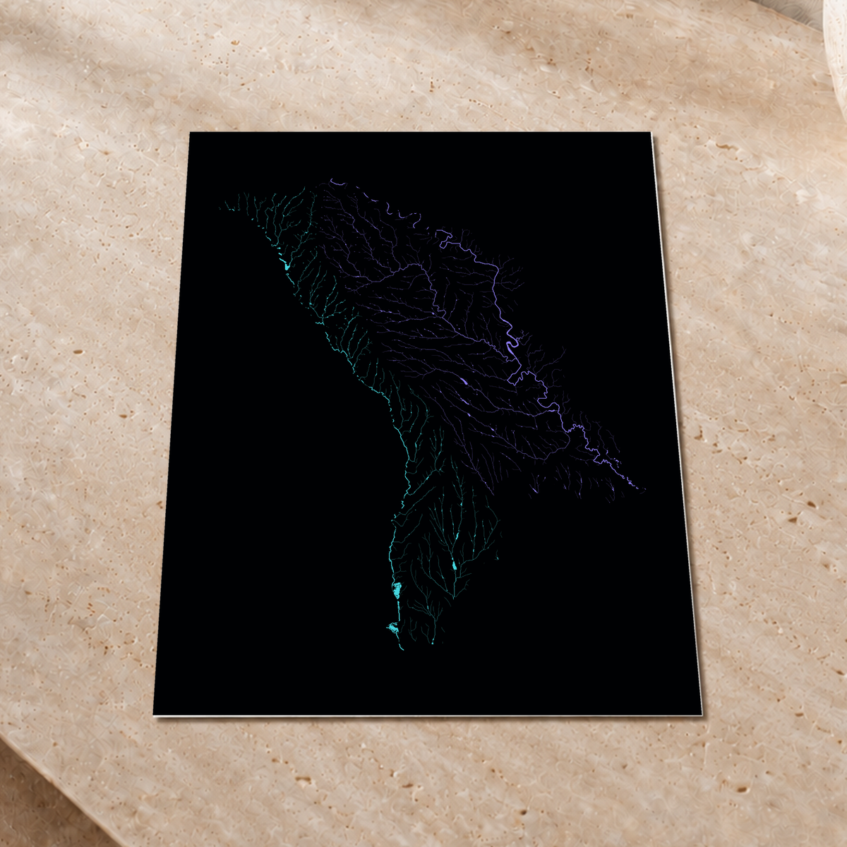 Beautiful Rivers — Moldávia — Neon hidrográfico, Impressão fine art · 30 × 40 cm, Sem margem
