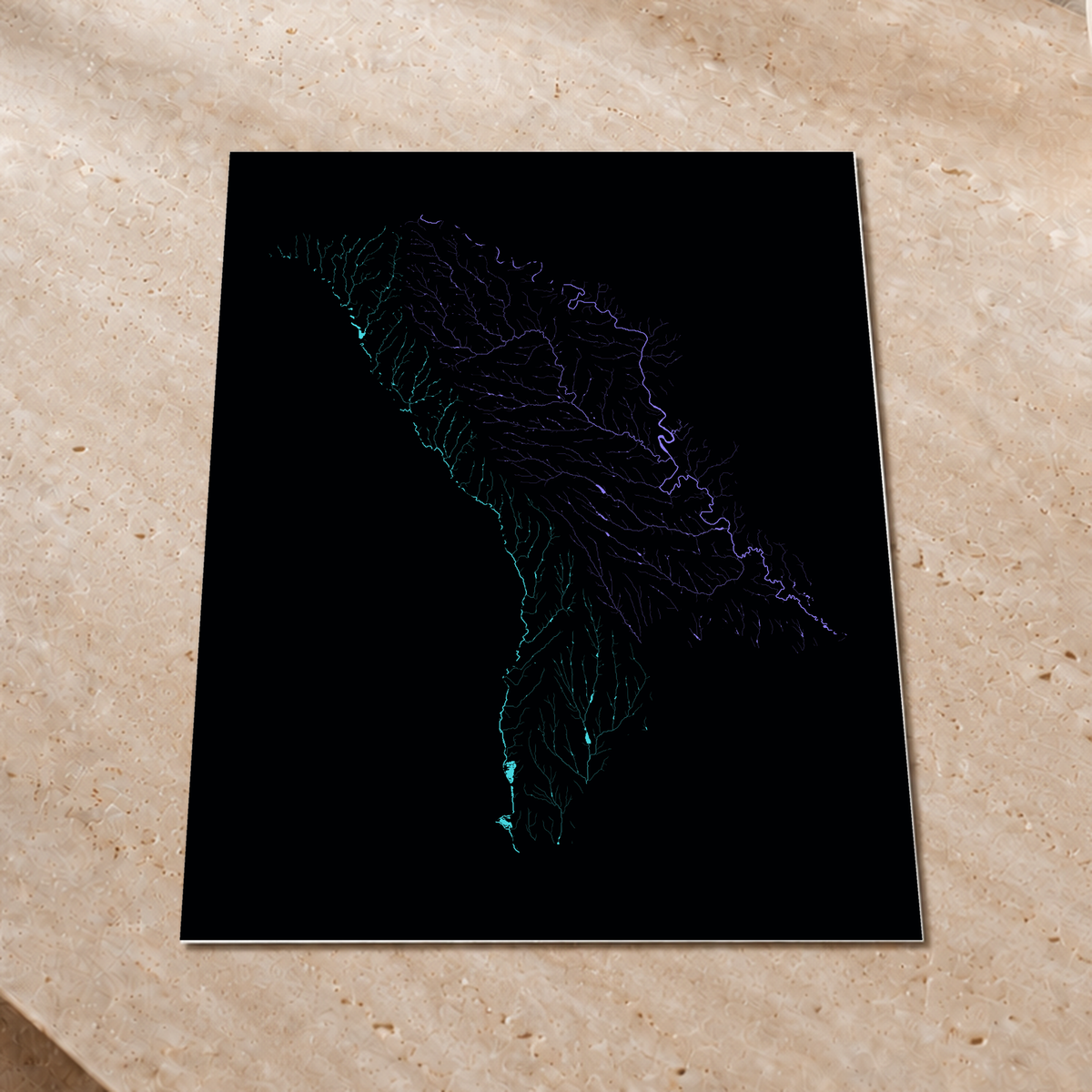 Beautiful Rivers — Moldávia — Neon hidrográfico, Impressão fine art · 60 × 80 cm, Sem margem