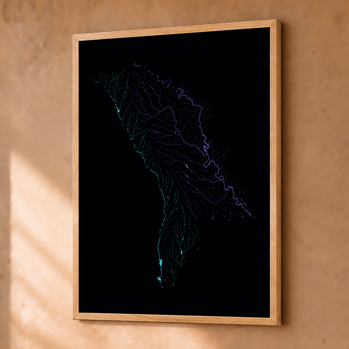 Beautiful Rivers — Moldávia — Neon hidrográfico, Fine art emoldurado · 30 × 40 cm, Natural · Sem margem
