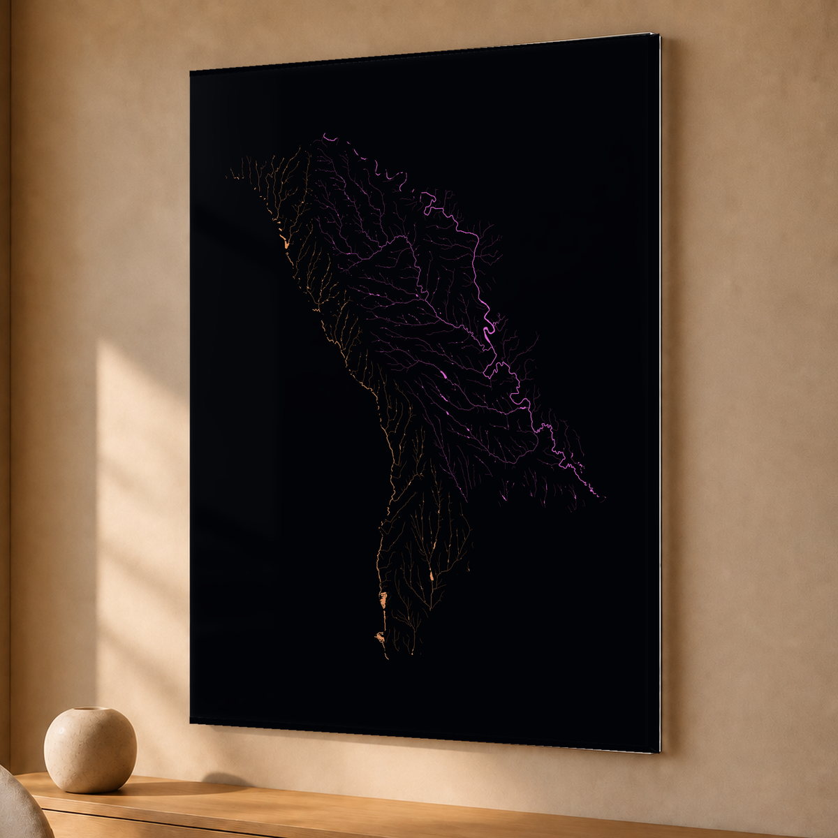 Beautiful Rivers — Moldávia — Neon por território, Acrílico · 30 × 40 cm, Sem margem