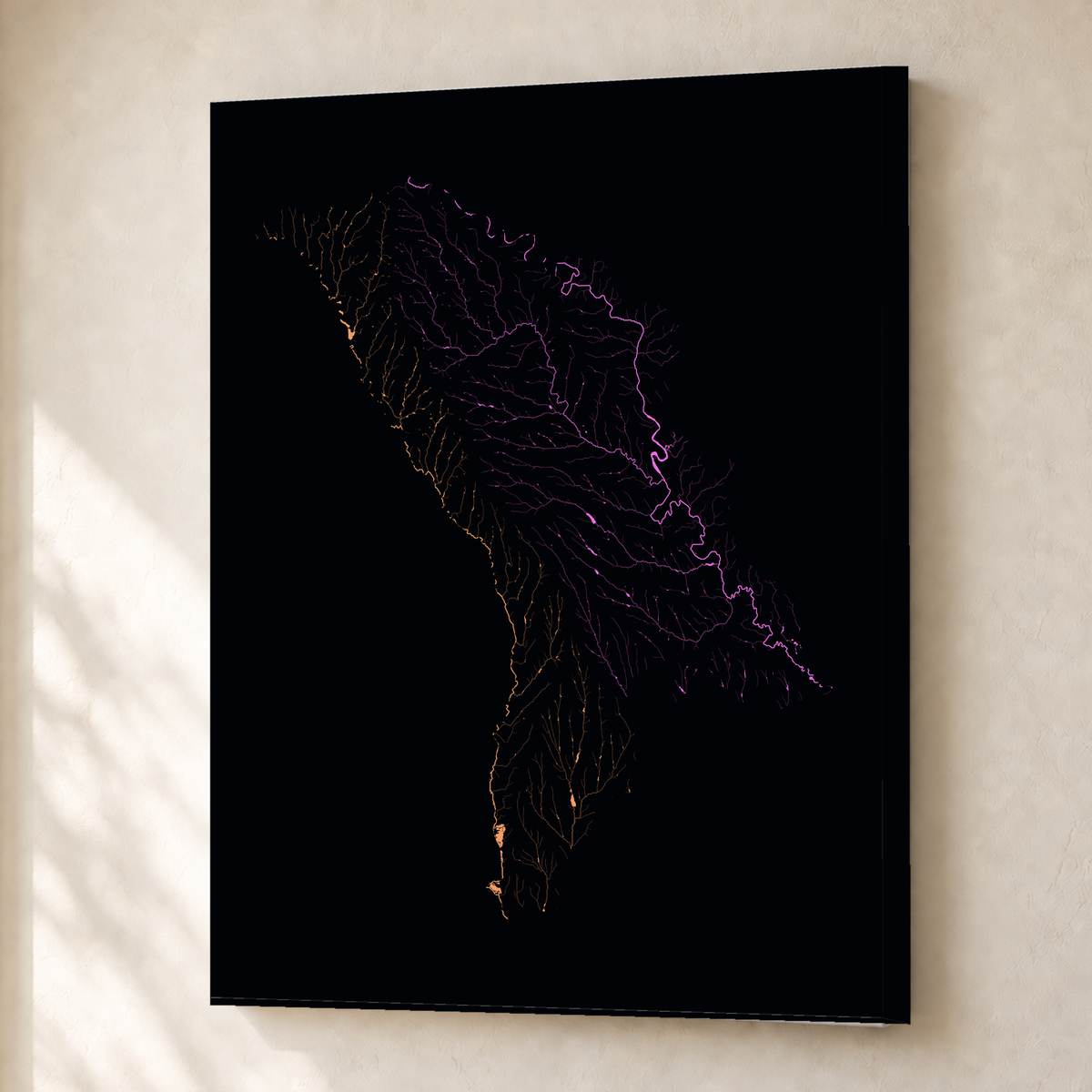 Beautiful Rivers — Moldávia — Neon por território, Canvas · 30 × 40 cm, Sem margem