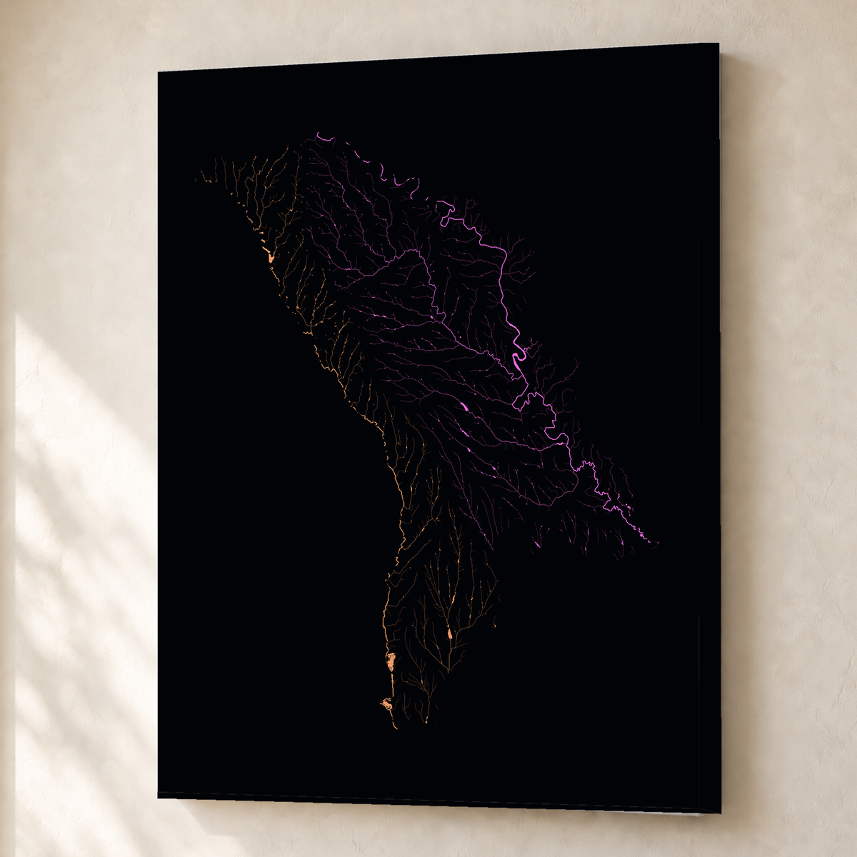 Beautiful Rivers — Moldávia — Neon por território, Canvas · 45 × 60 cm, Sem margem