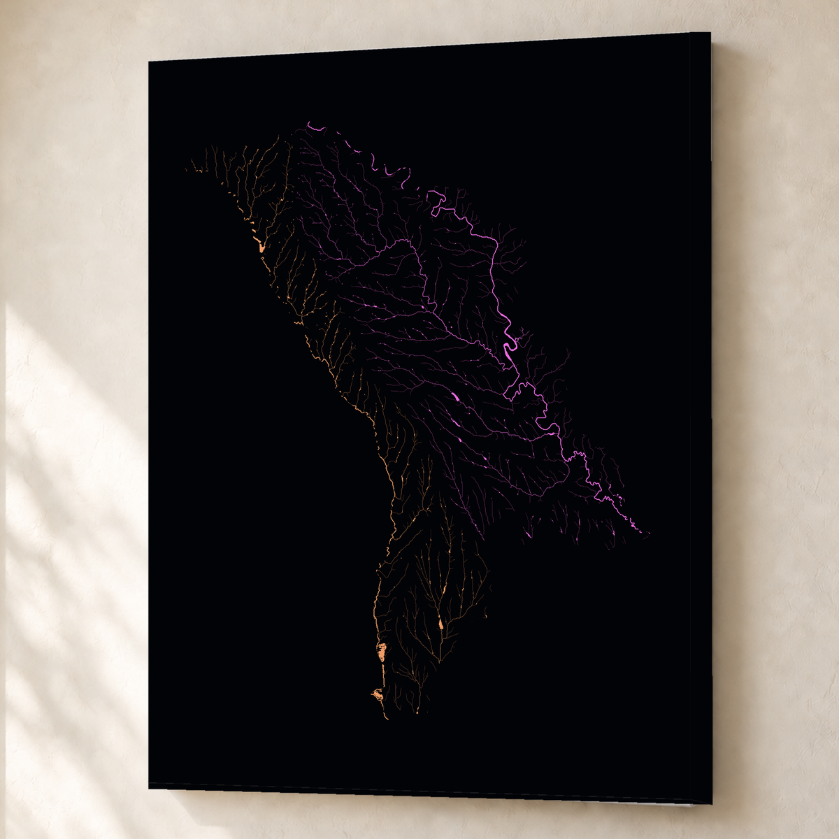 Beautiful Rivers — Moldávia — Neon por território, Canvas · 60 × 80 cm, Sem margem