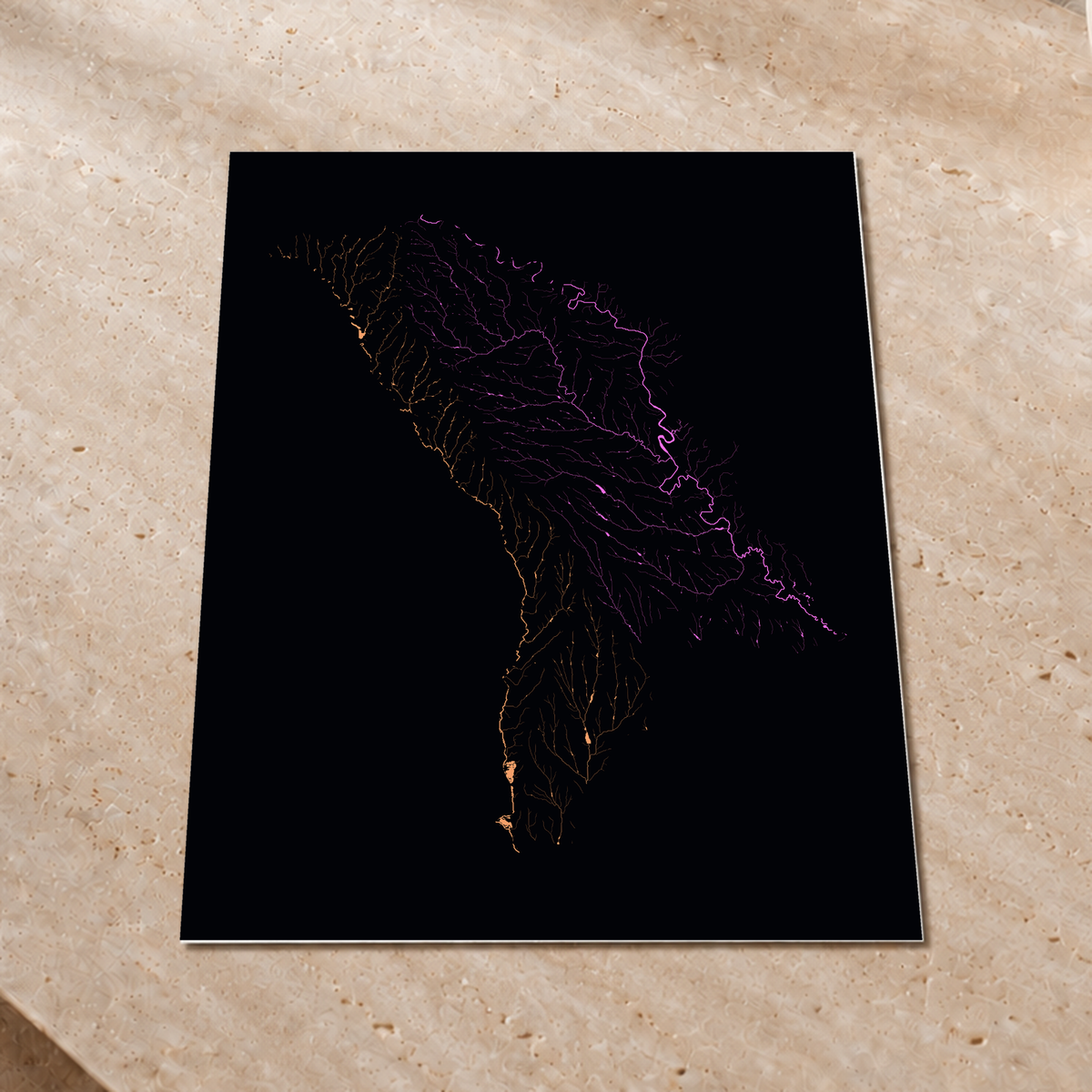 Beautiful Rivers — Moldávia — Neon por território, Impressão fine art · 60 × 80 cm, Sem margem
