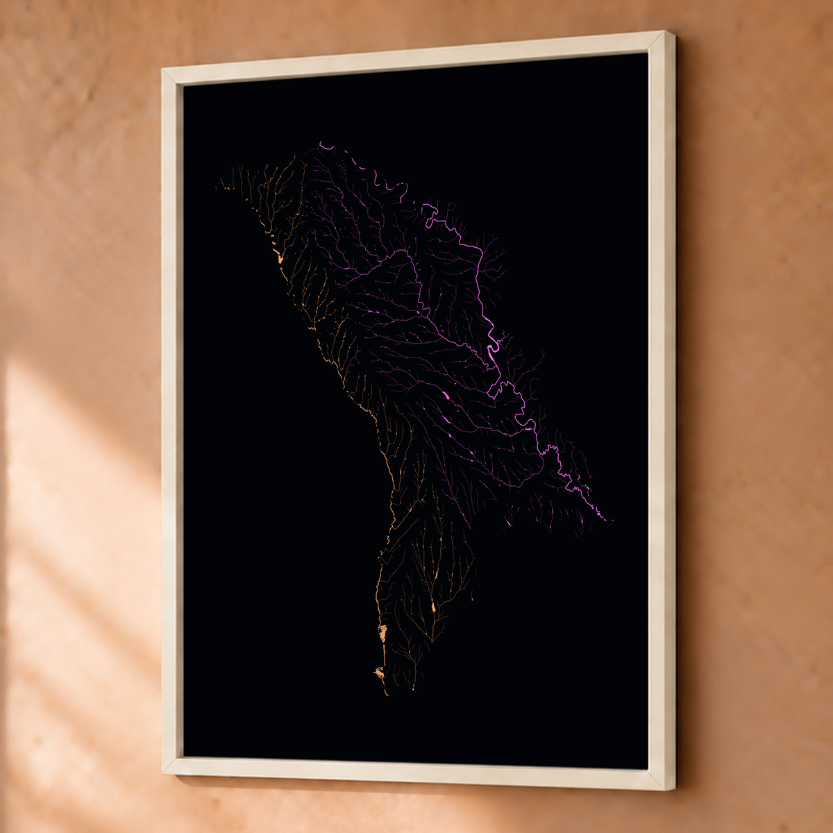 Beautiful Rivers — Moldávia — Neon por território, Fine art emoldurado · 45 × 60 cm, Branco · Sem margem