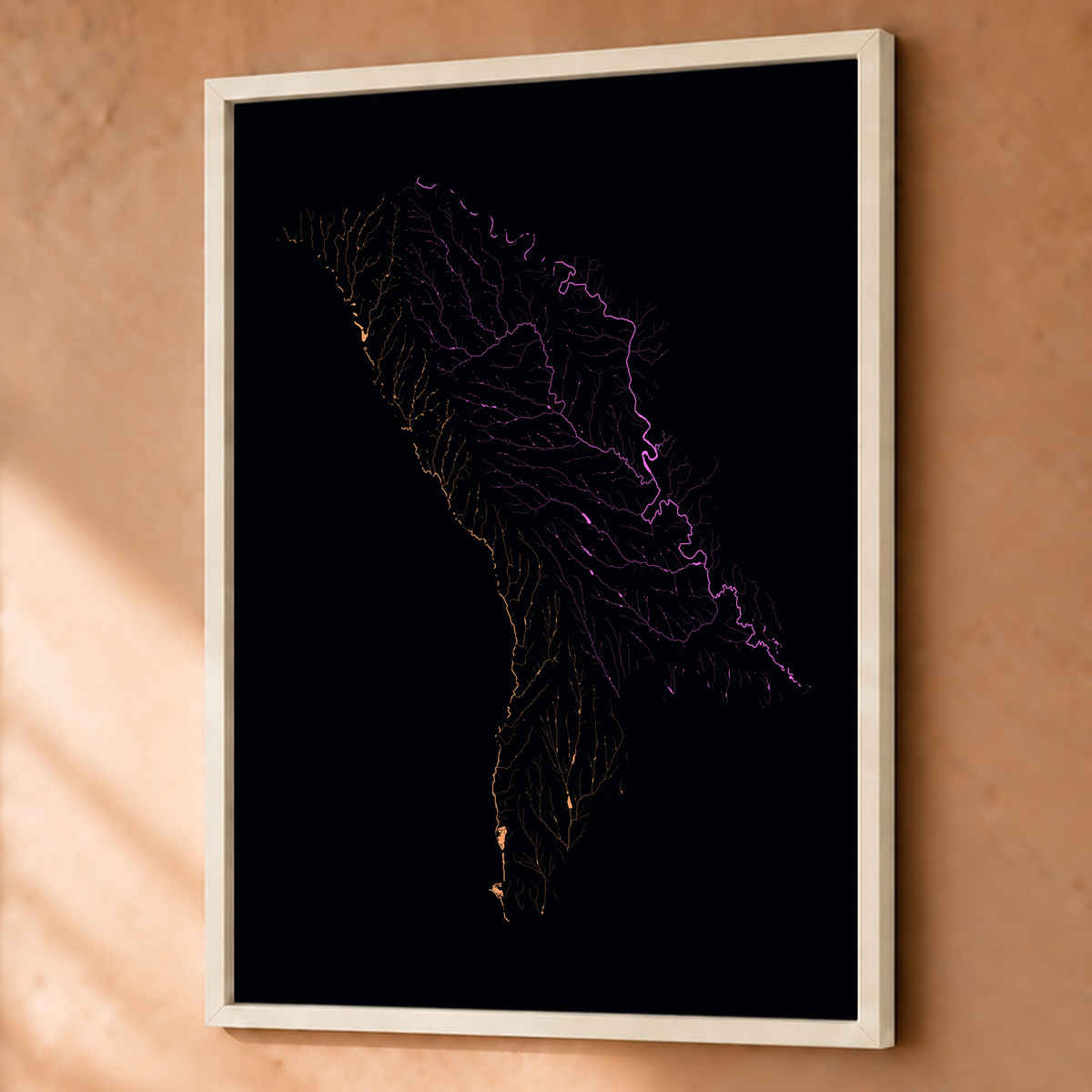 Beautiful Rivers — Moldávia — Neon por território, Fine art emoldurado · 60 × 80 cm, Branco · Sem margem