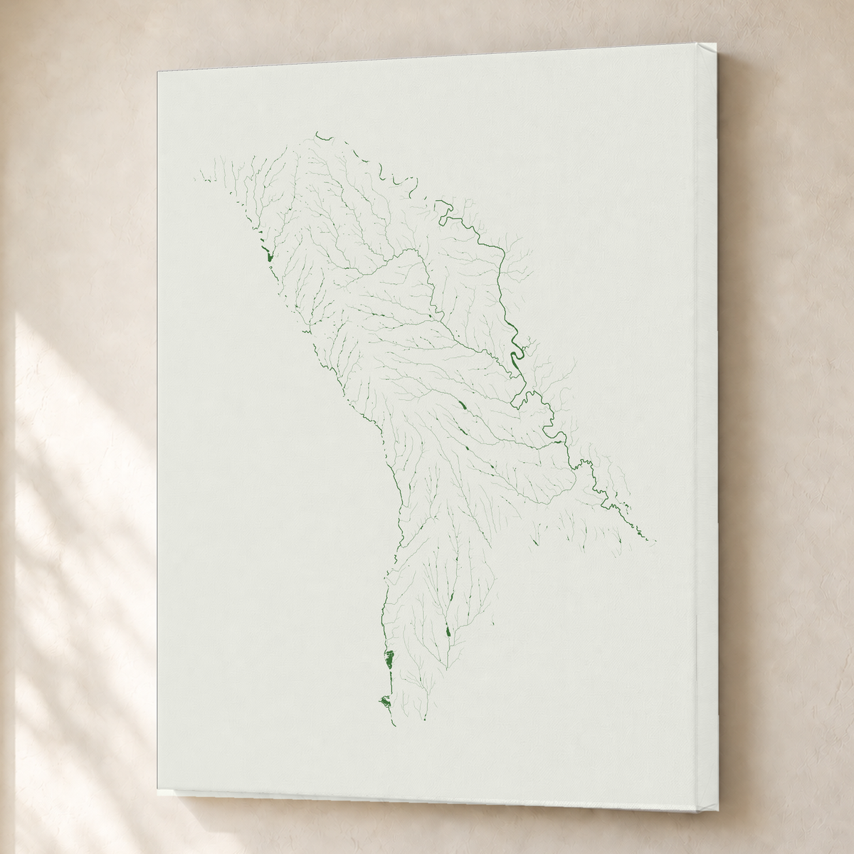 Beautiful Rivers — Moldávia — Verde jade e porcelana, Canvas · 45 × 60 cm, Sem margem