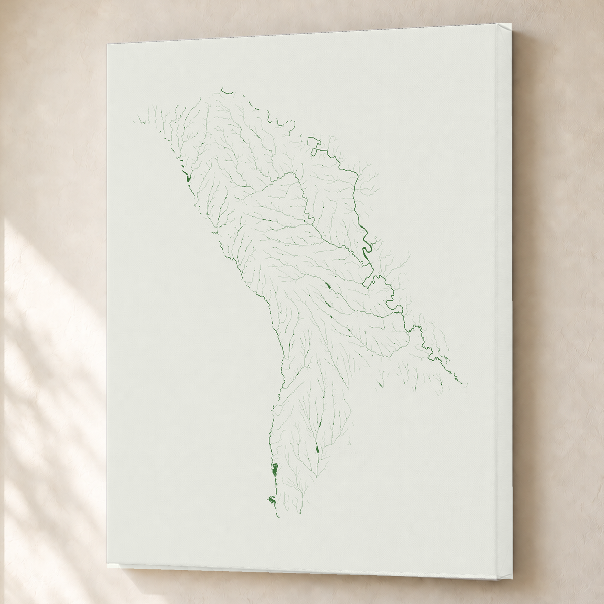 Beautiful Rivers — Moldávia — Verde jade e porcelana, Canvas · 60 × 80 cm, Sem margem