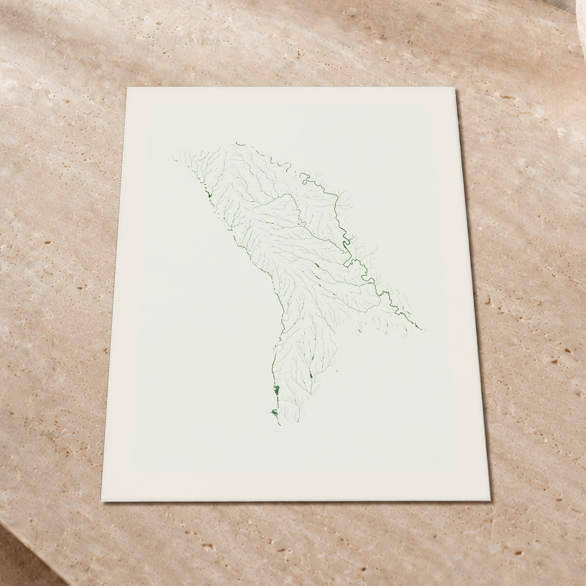 Beautiful Rivers — Moldávia — Verde jade e porcelana, Impressão fine art · 45 × 60 cm, Margem branca