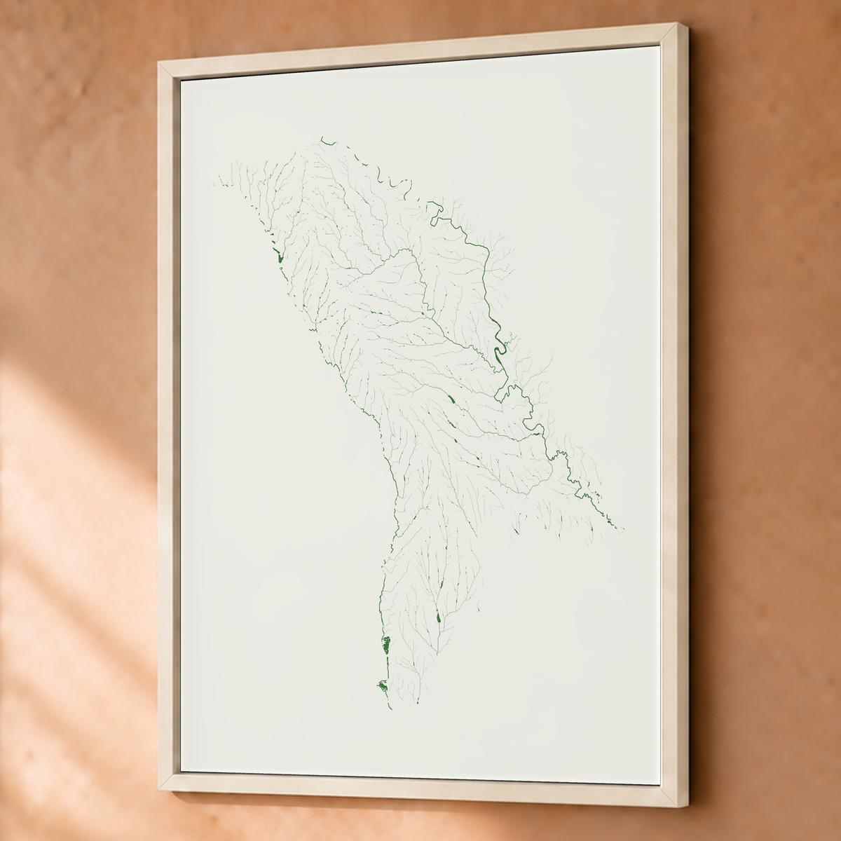 Beautiful Rivers — Moldávia — Verde jade e porcelana, Fine art emoldurado · 60 × 80 cm, Branco · Sem margem