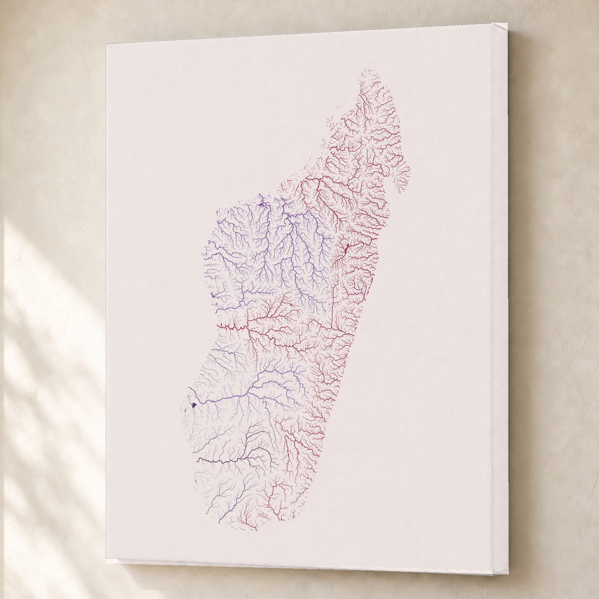Beautiful Rivers — Madagáscar — Ameixa e rosé, Canvas · 60 × 80 cm, Sem margem