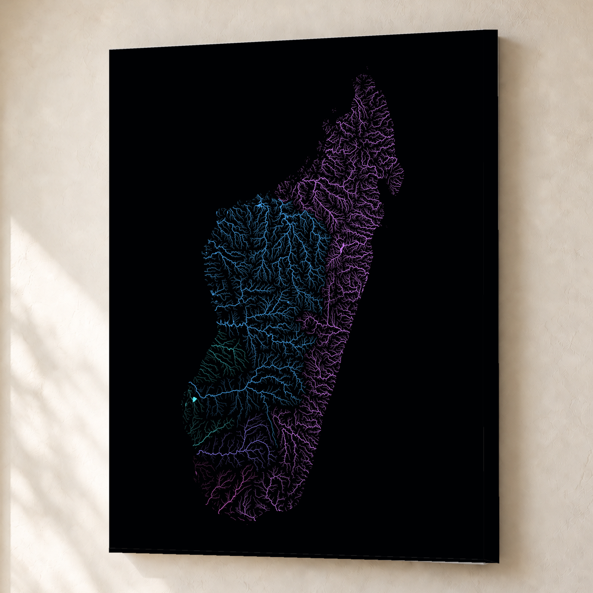 Beautiful Rivers — Madagáscar — Neon hidrográfico, Canvas · 45 × 60 cm, Sem margem