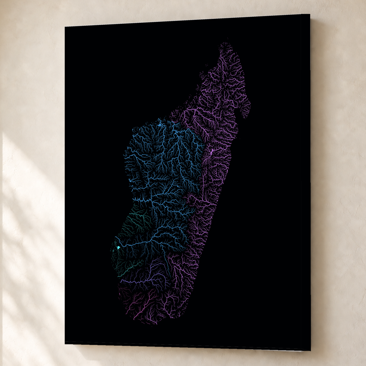 Beautiful Rivers — Madagáscar — Neon hidrográfico, Canvas · 60 × 80 cm, Sem margem