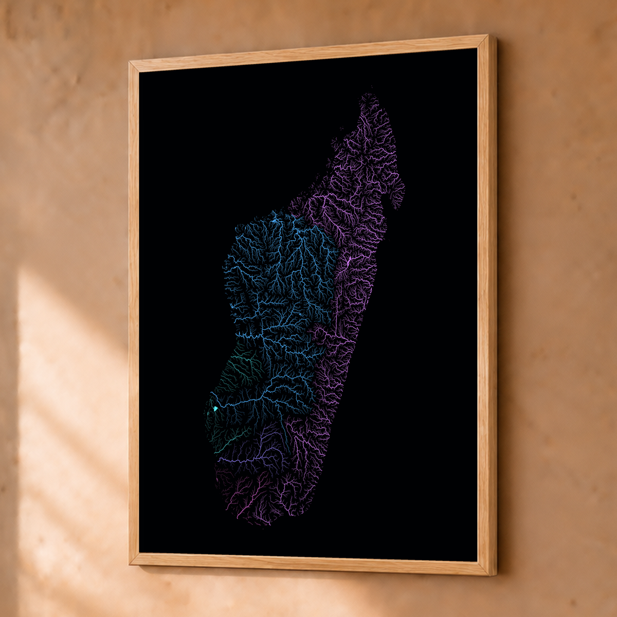 Beautiful Rivers — Madagáscar — Neon hidrográfico, Fine art emoldurado · 30 × 40 cm, Natural · Sem margem