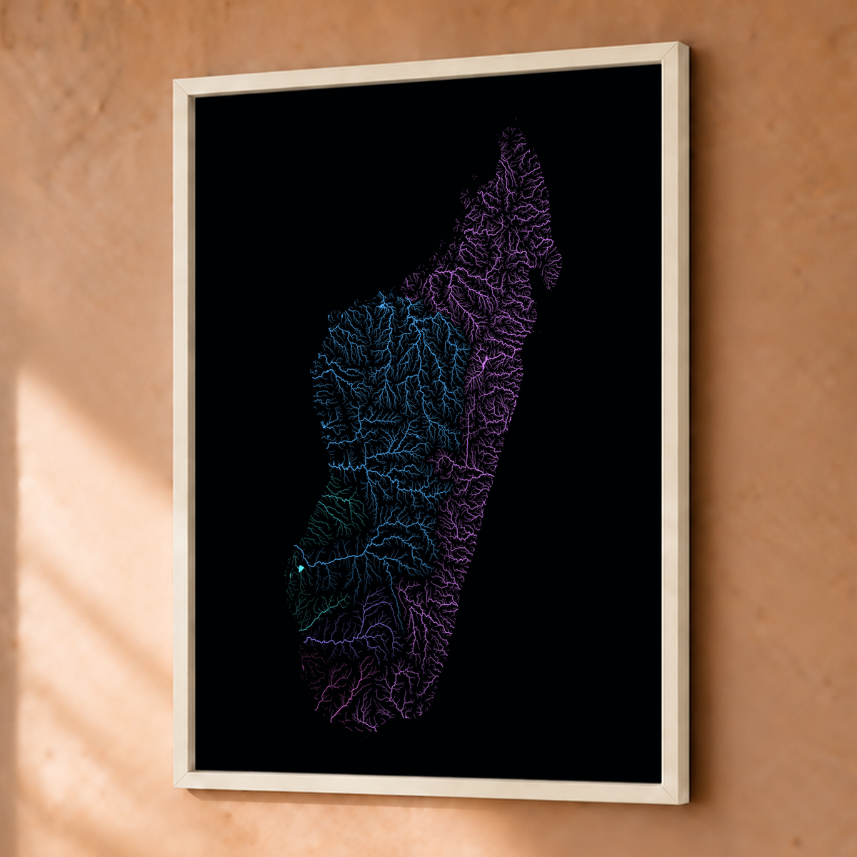 Beautiful Rivers — Madagáscar — Neon hidrográfico, Fine art emoldurado · 30 × 40 cm, Branco · Sem margem
