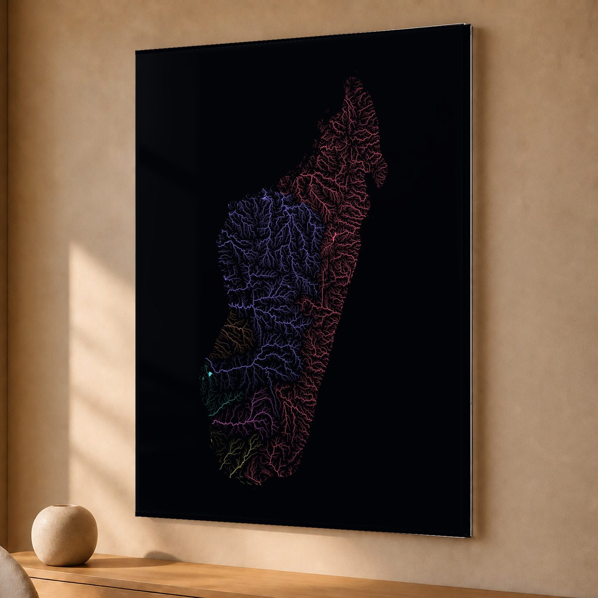 Beautiful Rivers — Madagáscar — Neon por território, Acrílico · 30 × 40 cm, Sem margem