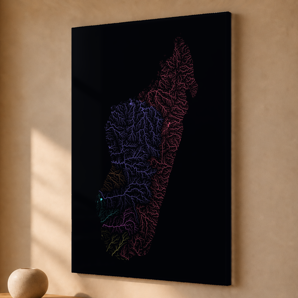 Beautiful Rivers — Madagáscar — Neon por território, Acrílico · 40 × 60 cm, Sem margem