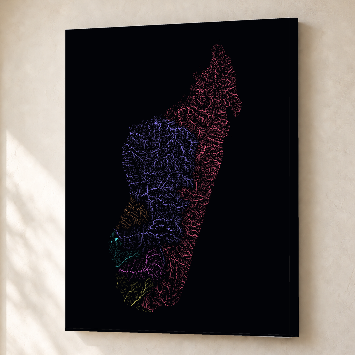 Beautiful Rivers — Madagáscar — Neon por território, Canvas · 45 × 60 cm, Sem margem