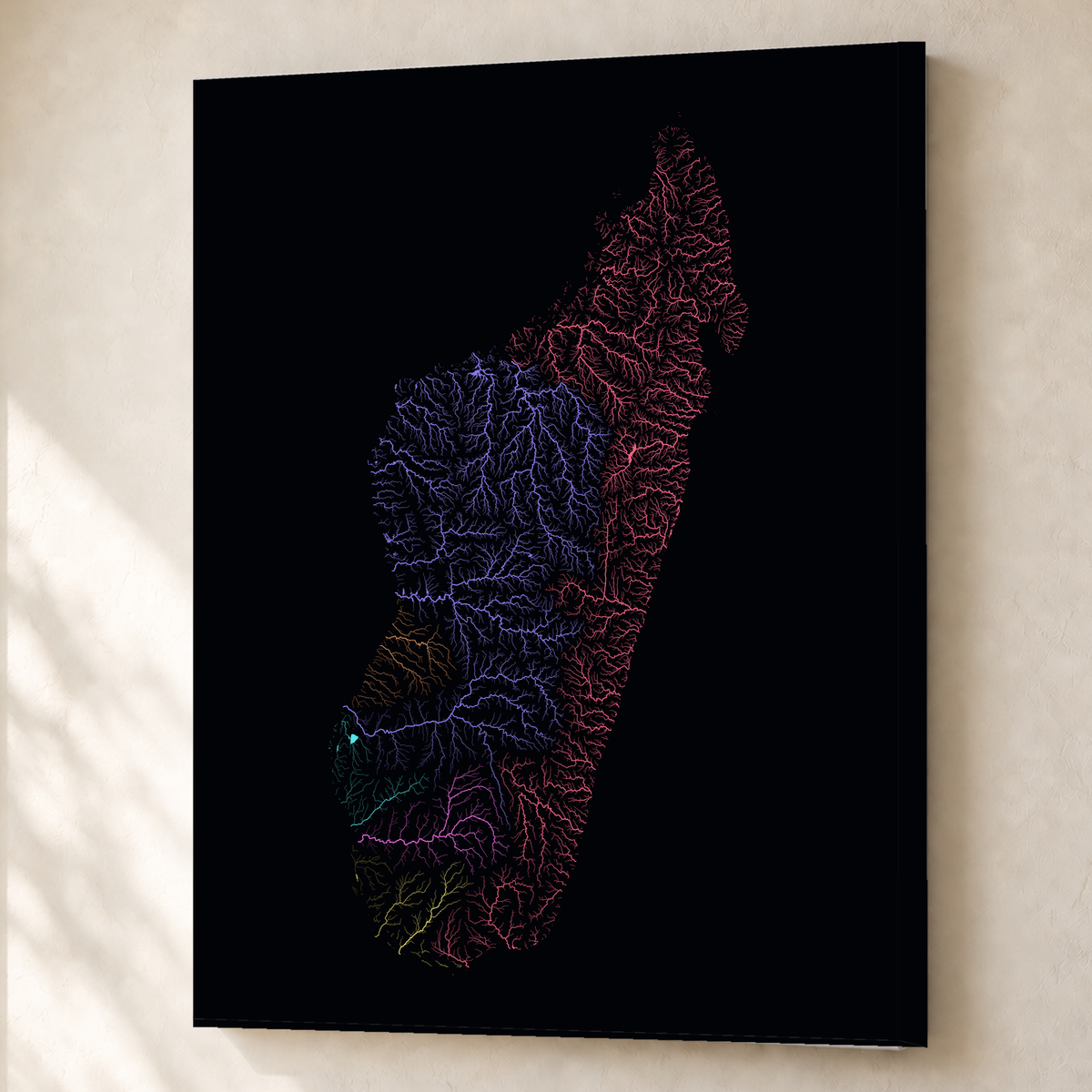 Beautiful Rivers — Madagáscar — Neon por território, Canvas · 60 × 80 cm, Sem margem