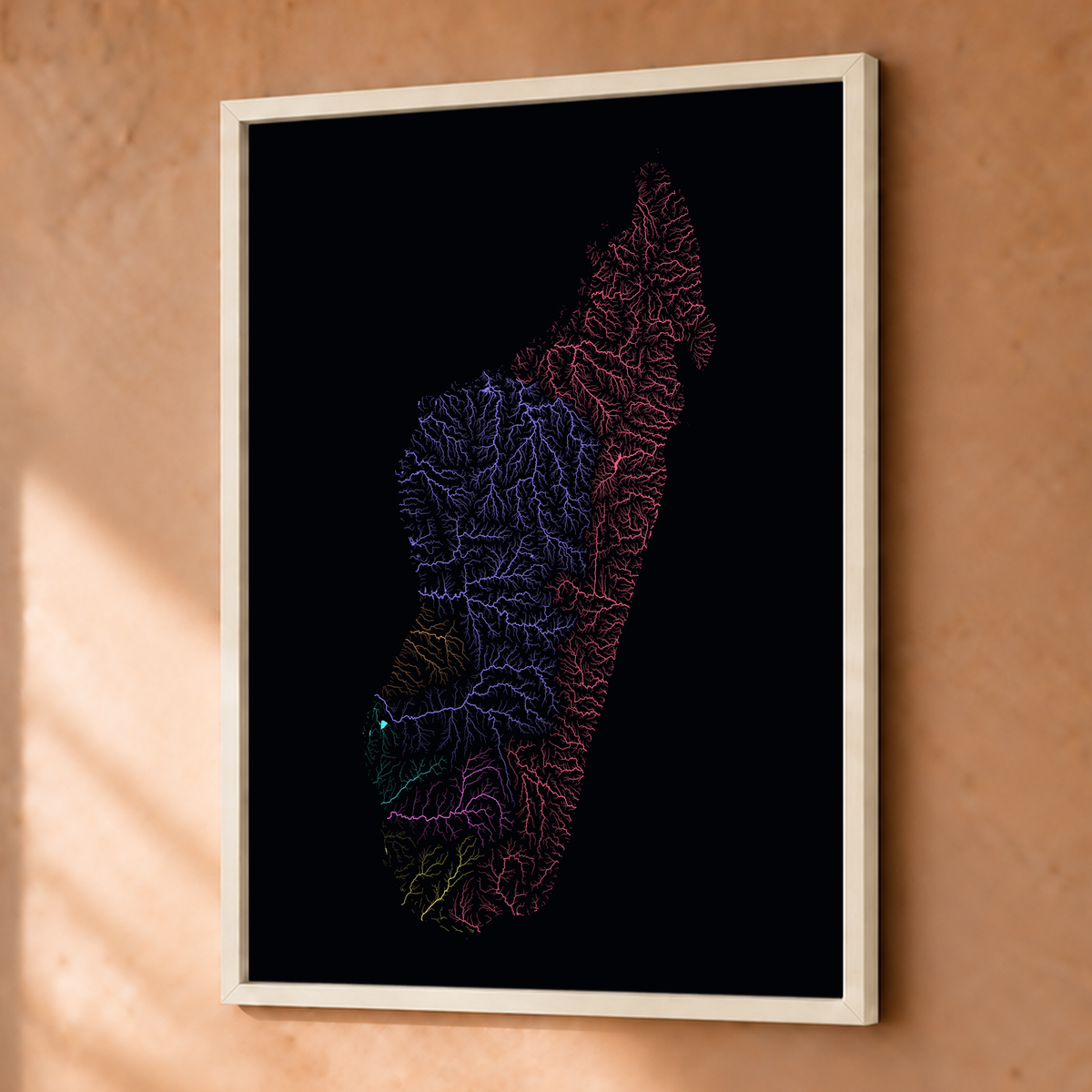 Beautiful Rivers — Madagáscar — Neon por território, Fine art emoldurado · 30 × 40 cm, Branco · Sem margem
