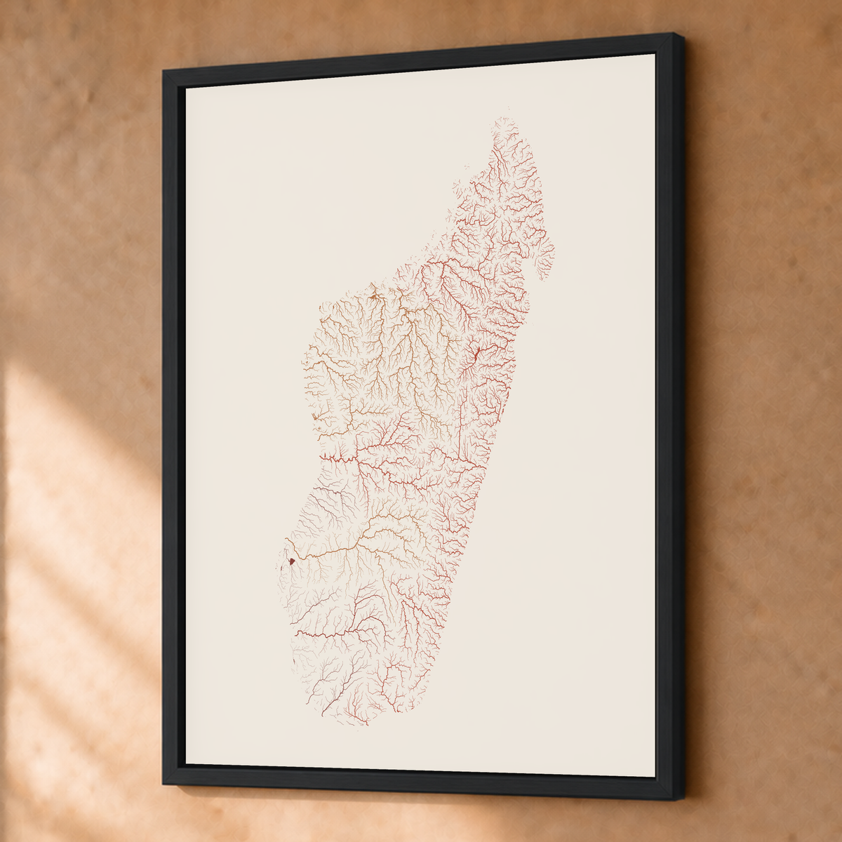 Beautiful Rivers — Madagáscar — Terracota e areia, Fine art emoldurado · 45 × 60 cm, Preto · Sem margem