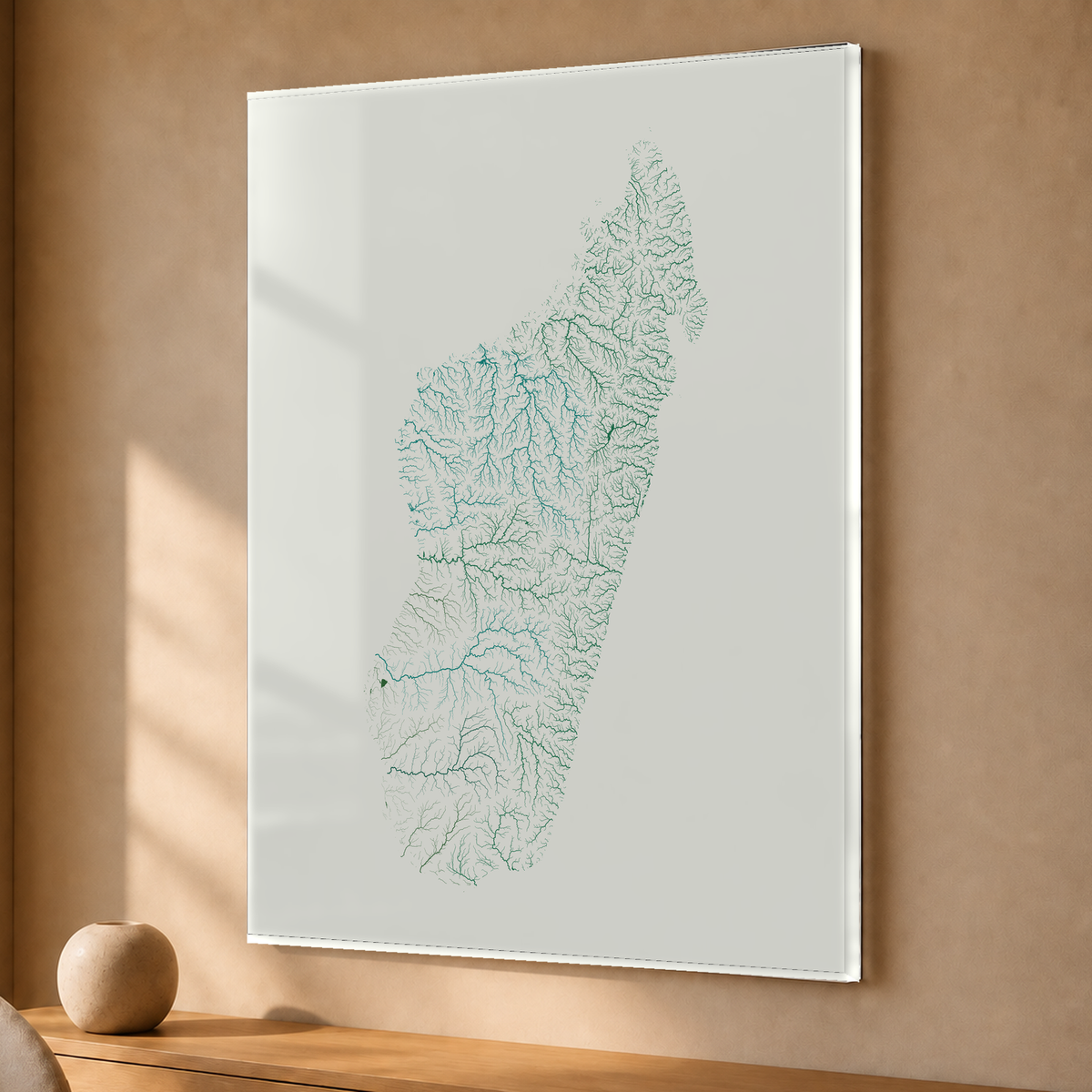 Beautiful Rivers — Madagáscar — Verde jade e porcelana, Acrílico · 30 × 40 cm, Sem margem