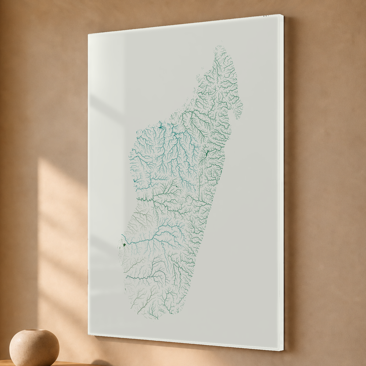 Beautiful Rivers — Madagáscar — Verde jade e porcelana, Acrílico · 40 × 60 cm, Sem margem