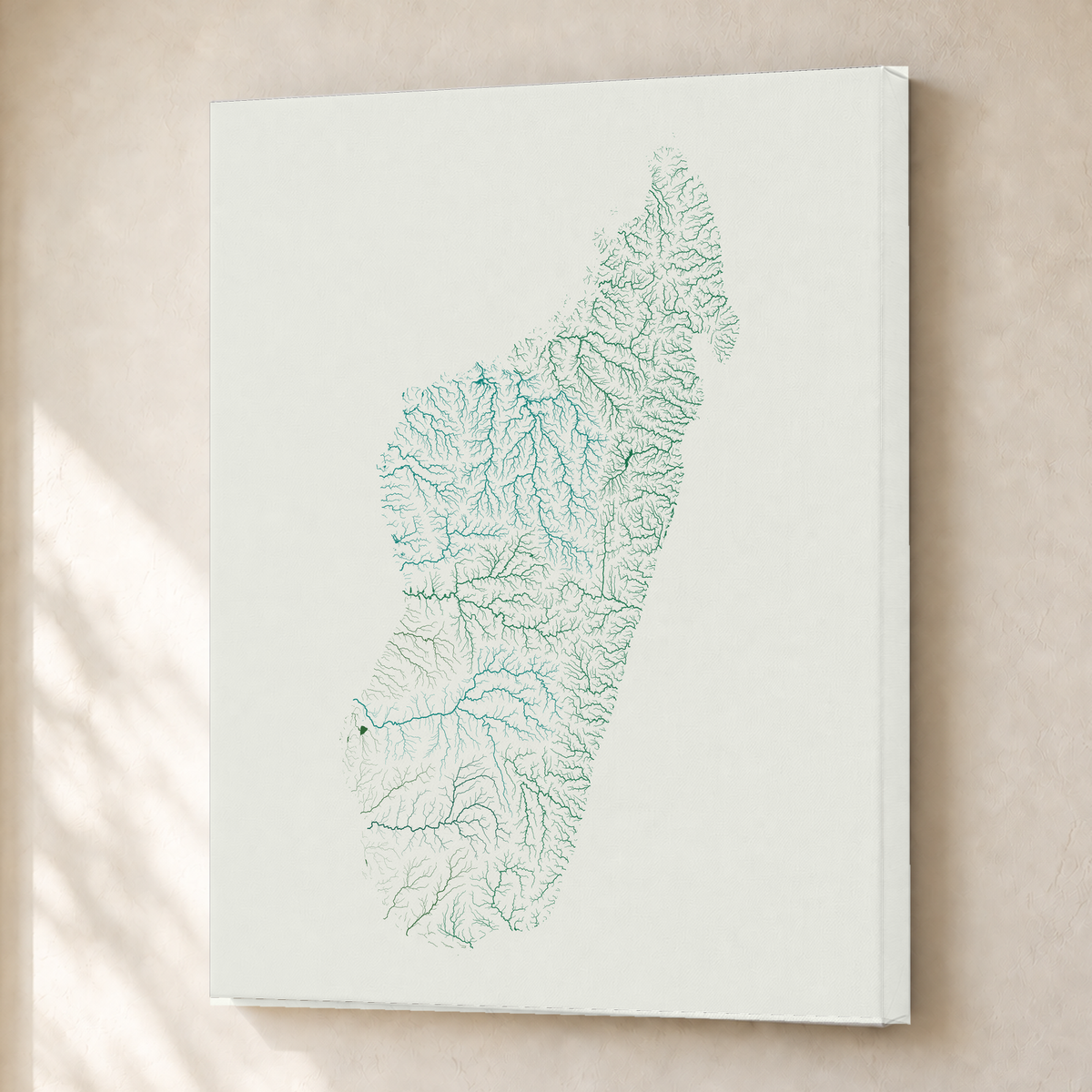 Beautiful Rivers — Madagáscar — Verde jade e porcelana, Canvas · 30 × 40 cm, Sem margem
