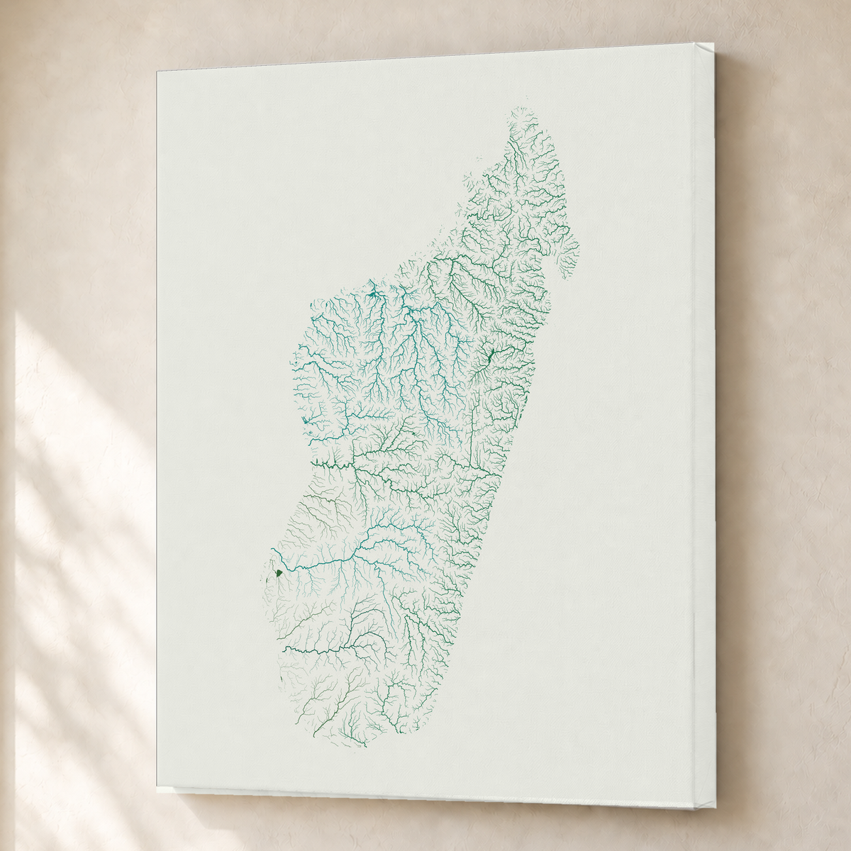 Beautiful Rivers — Madagáscar — Verde jade e porcelana, Canvas · 45 × 60 cm, Sem margem