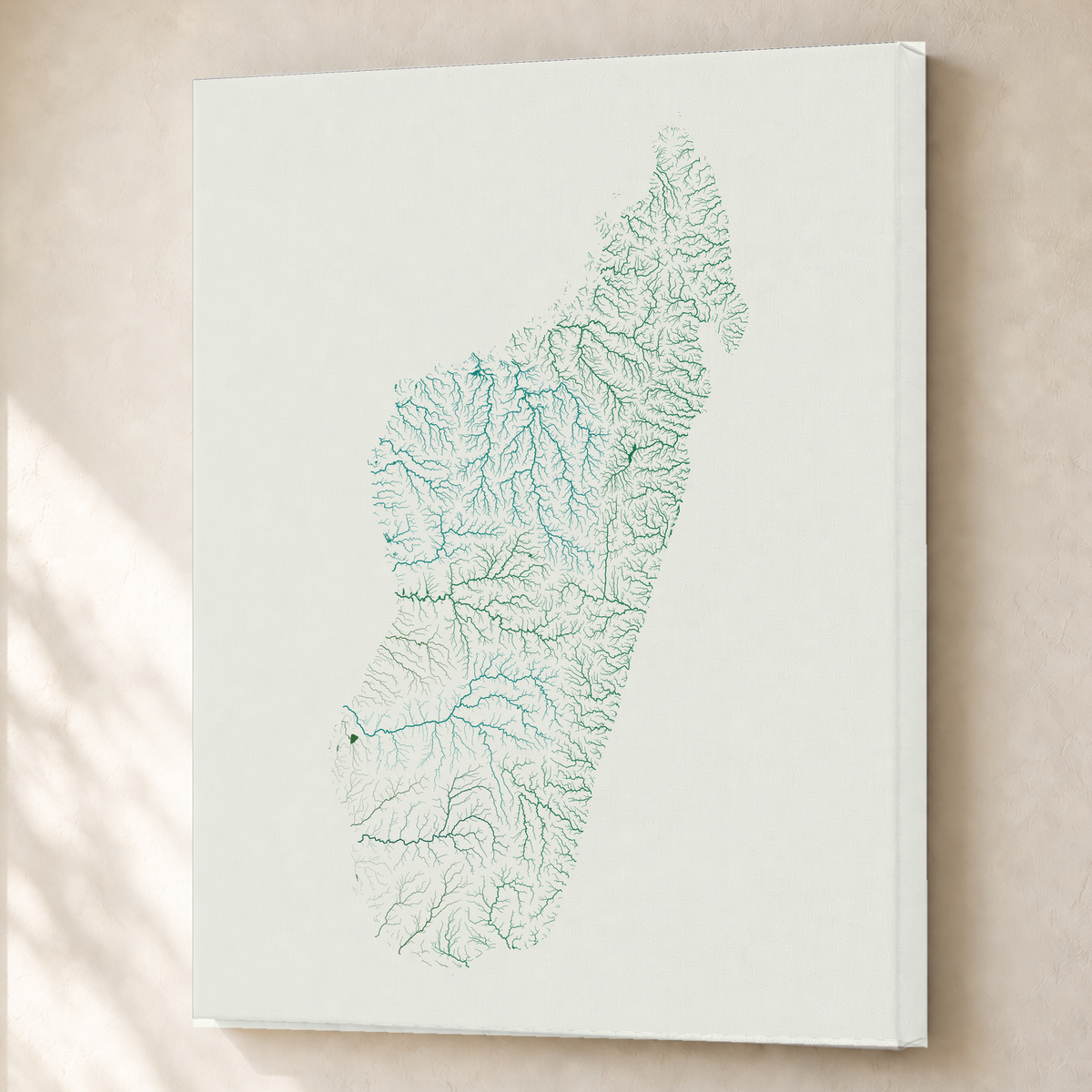 Beautiful Rivers — Madagáscar — Verde jade e porcelana, Canvas · 60 × 80 cm, Sem margem