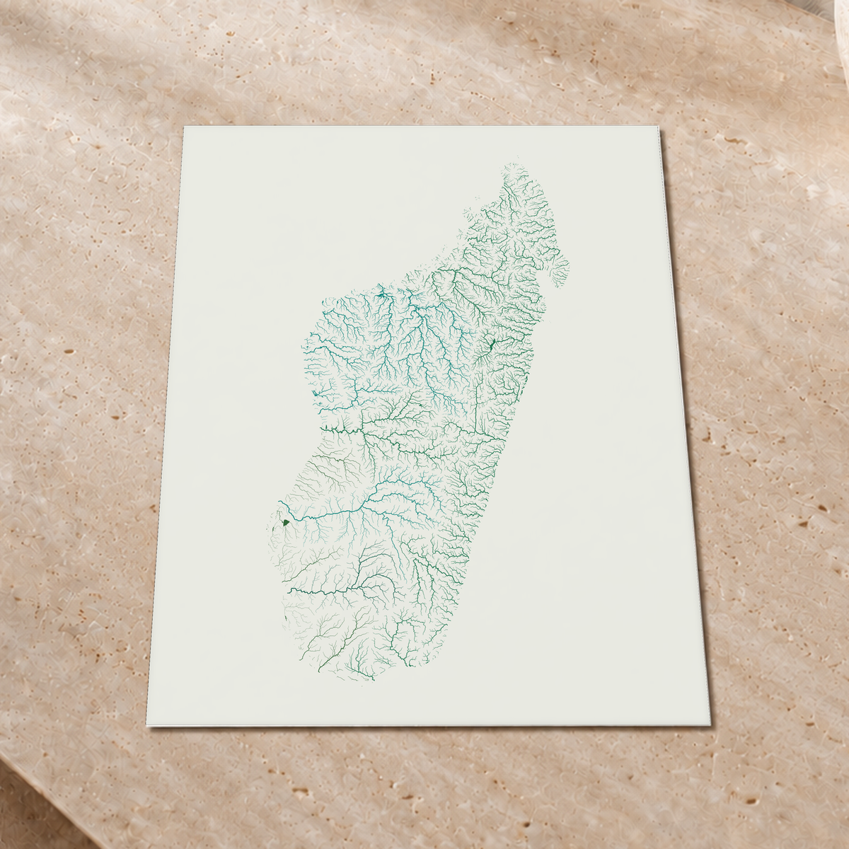 Beautiful Rivers — Madagáscar — Verde jade e porcelana, Impressão fine art · 45 × 60 cm, Sem margem