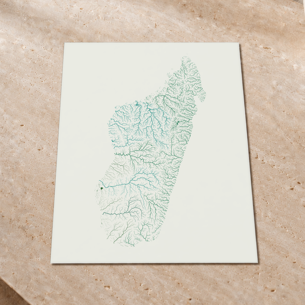 Beautiful Rivers — Madagáscar — Verde jade e porcelana, Impressão fine art · 60 × 80 cm, Sem margem