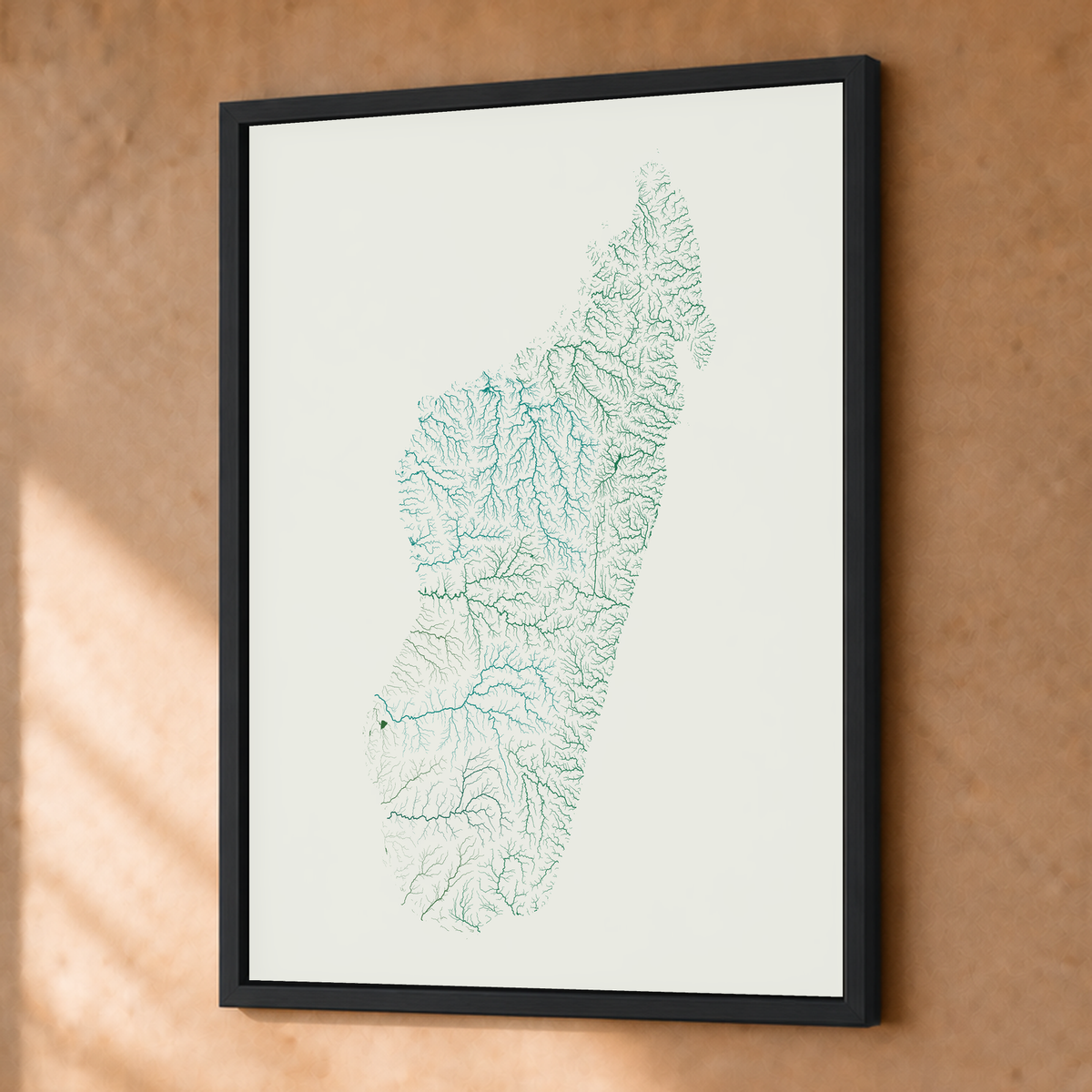 Beautiful Rivers — Madagáscar — Verde jade e porcelana, Fine art emoldurado · 30 × 40 cm, Preto · Sem margem