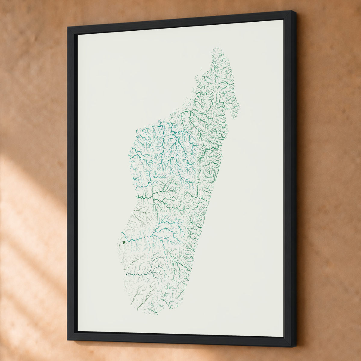 Beautiful Rivers — Madagáscar — Verde jade e porcelana, Fine art emoldurado · 60 × 80 cm, Preto · Sem margem