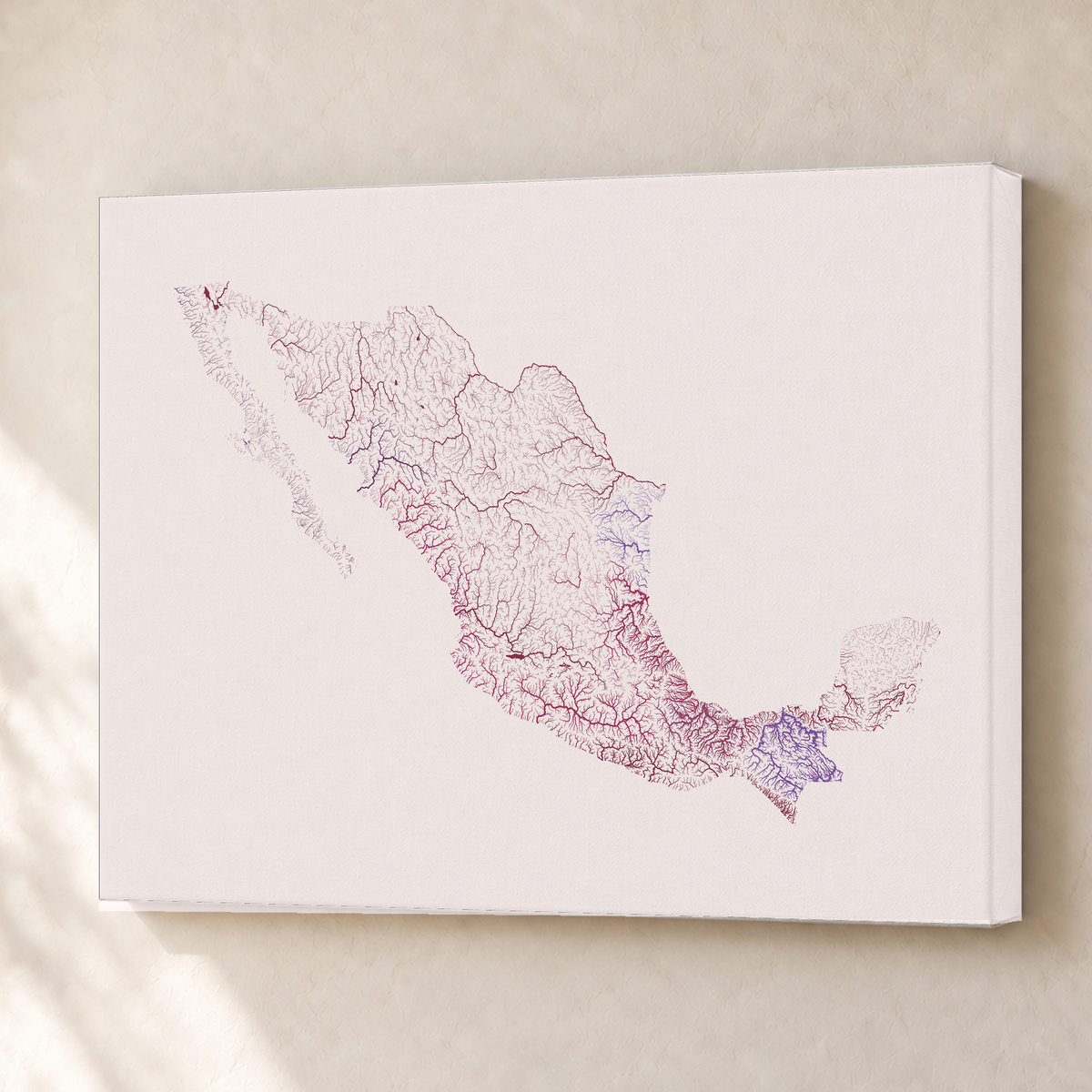 Beautiful Rivers — México — Ameixa e rosé, Canvas · 45 × 60 cm, Sem margem