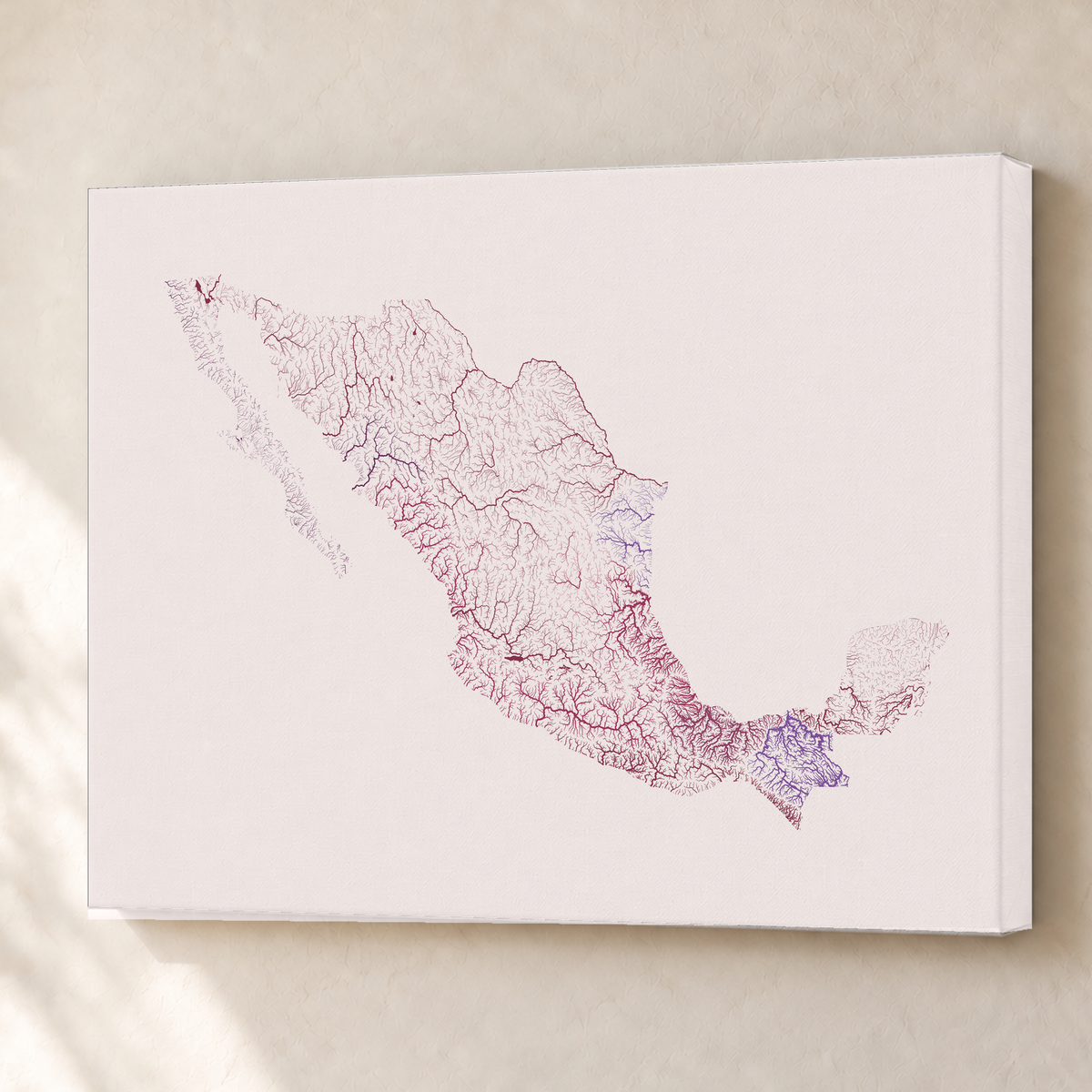 Beautiful Rivers — México — Ameixa e rosé, Canvas · 60 × 80 cm, Sem margem