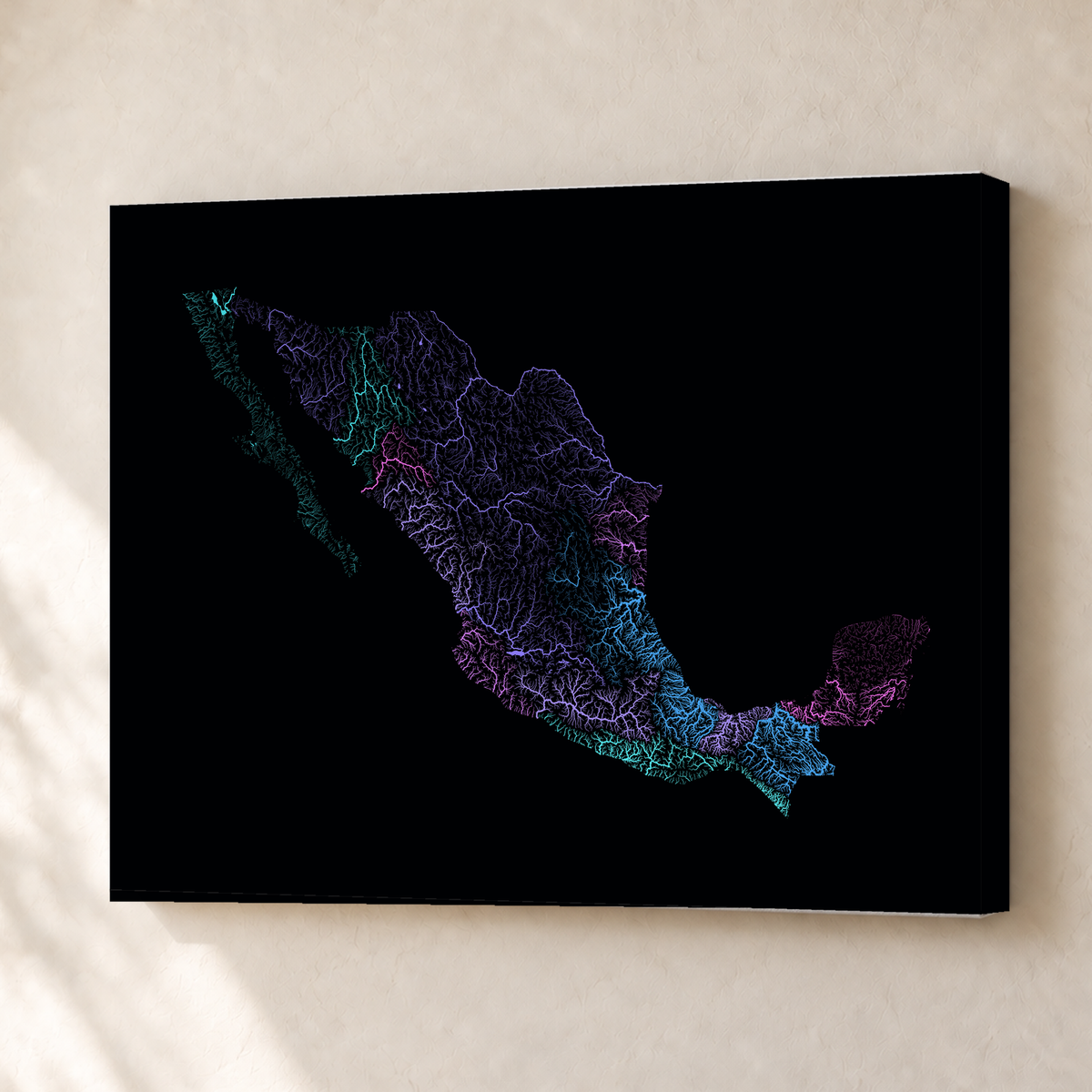 Beautiful Rivers — México — Neon hidrográfico, Canvas · 30 × 40 cm, Sem margem
