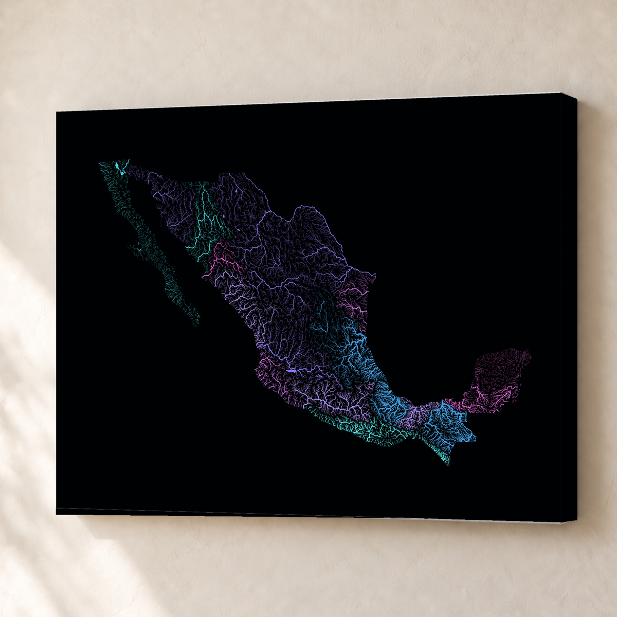 Beautiful Rivers — México — Neon hidrográfico, Canvas · 45 × 60 cm, Sem margem