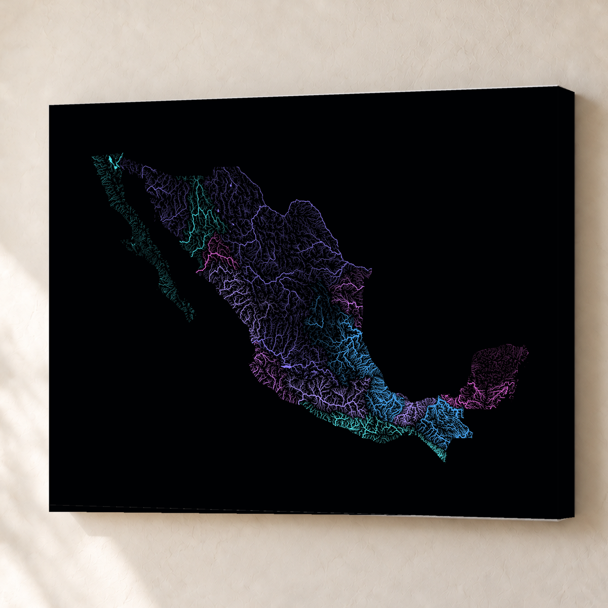Beautiful Rivers — México — Neon hidrográfico, Canvas · 60 × 80 cm, Sem margem