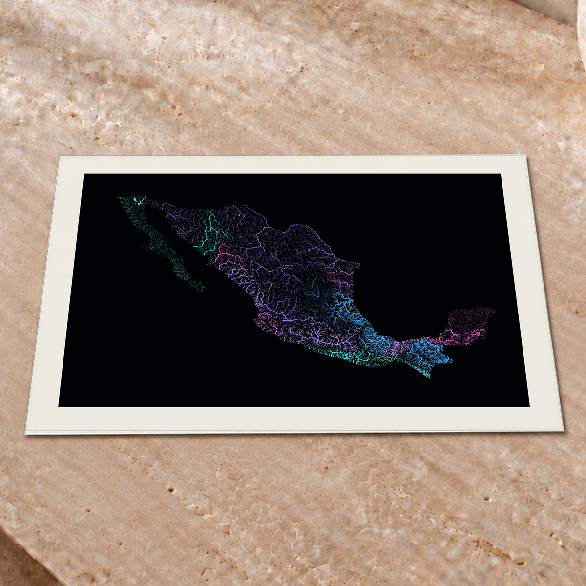 Beautiful Rivers — México — Neon hidrográfico, Impressão fine art · 30 × 40 cm, Margem branca
