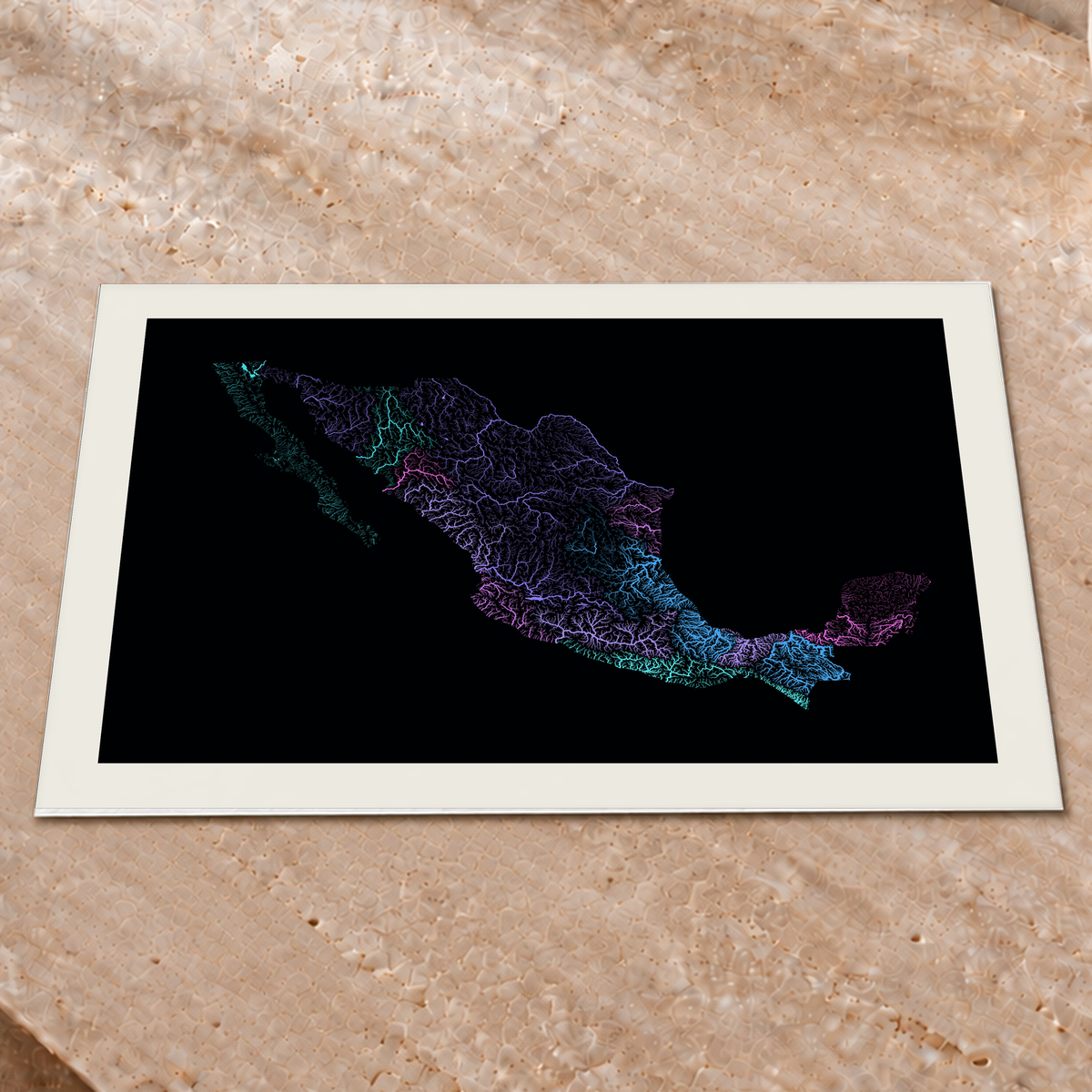 Beautiful Rivers — México — Neon hidrográfico, Impressão fine art · 45 × 60 cm, Margem branca
