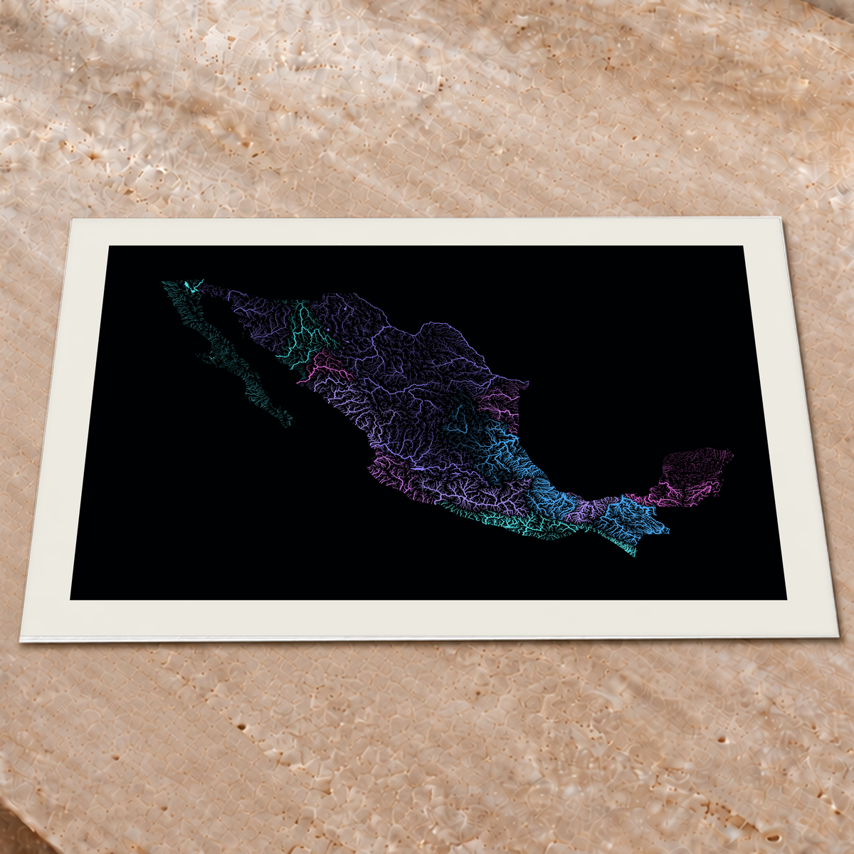 Beautiful Rivers — México — Neon hidrográfico, Impressão fine art · 60 × 80 cm, Margem branca