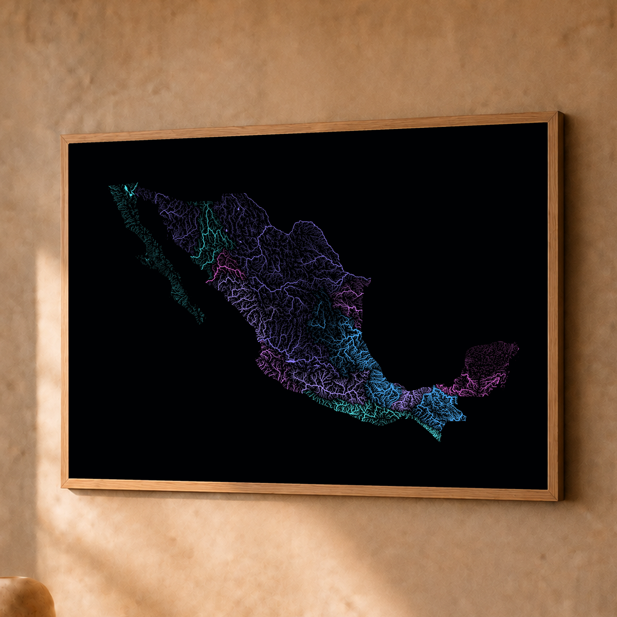 Beautiful Rivers — México — Neon hidrográfico, Fine art emoldurado · 30 × 40 cm, Natural · Sem margem