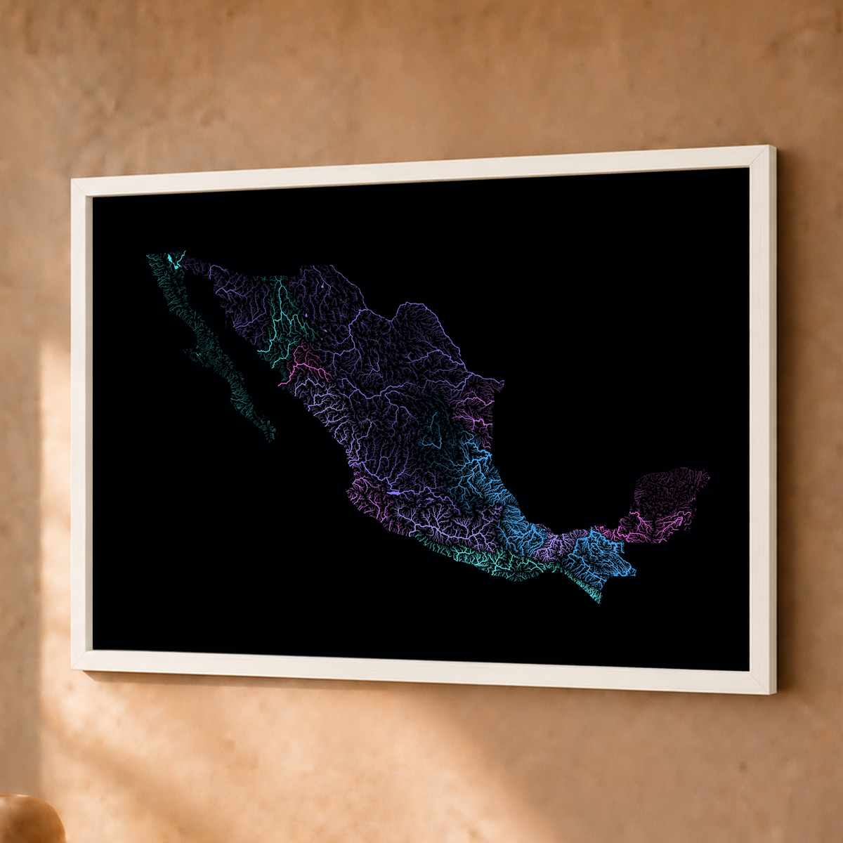 Beautiful Rivers — México — Neon hidrográfico, Fine art emoldurado · 30 × 40 cm, Branco · Sem margem